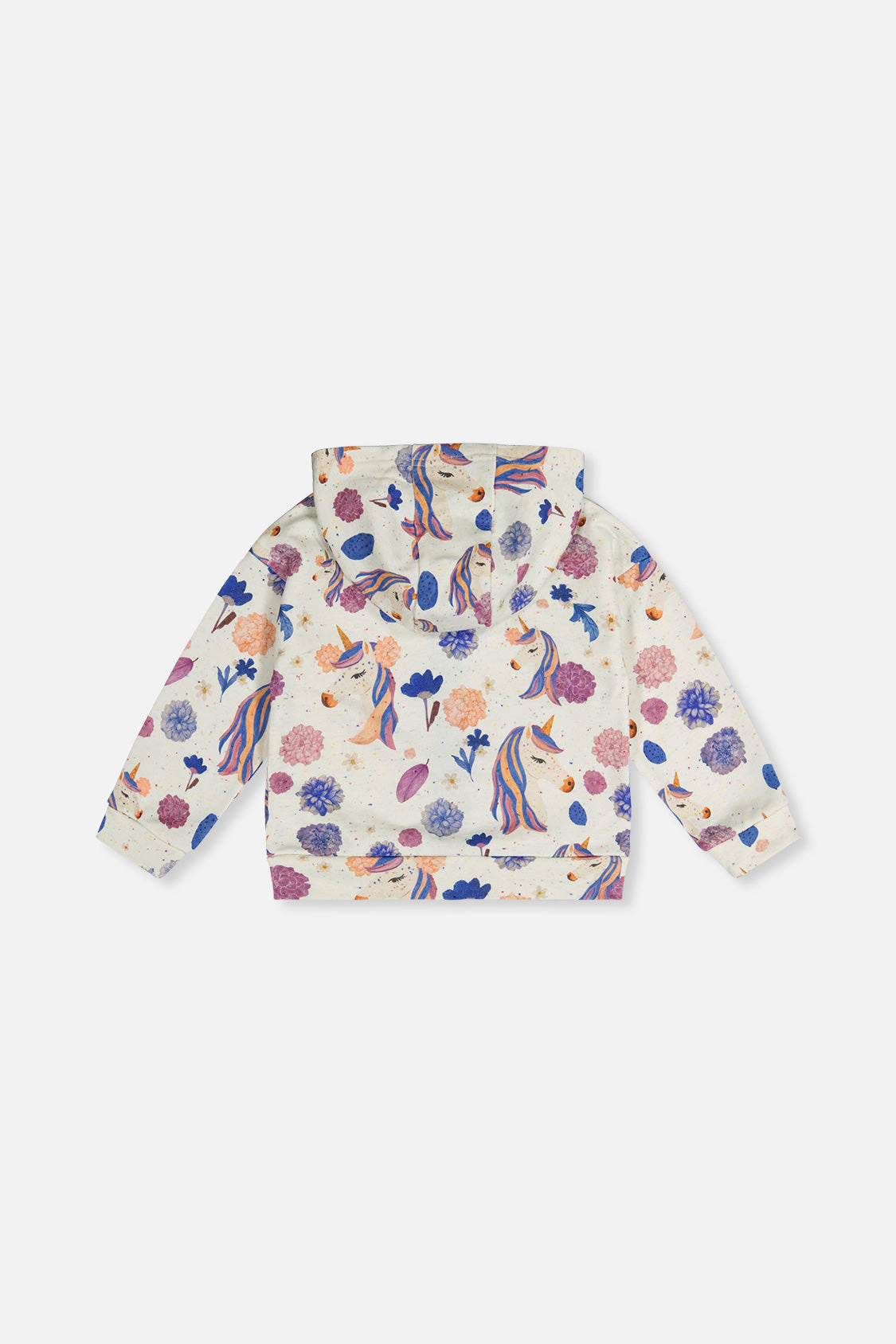 Deux par Girls Hooded Zip-Front Unicorn Print French Terry Cardigan