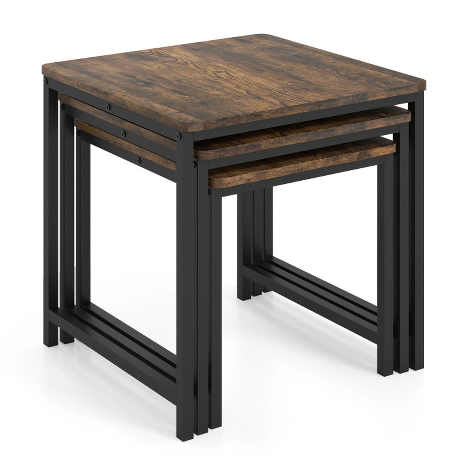 SUGIFT Space-Saving Faux Marble Nesting Tables with Metal Frame Set of 3 90-Lb Capacity Rustic Brown & Black