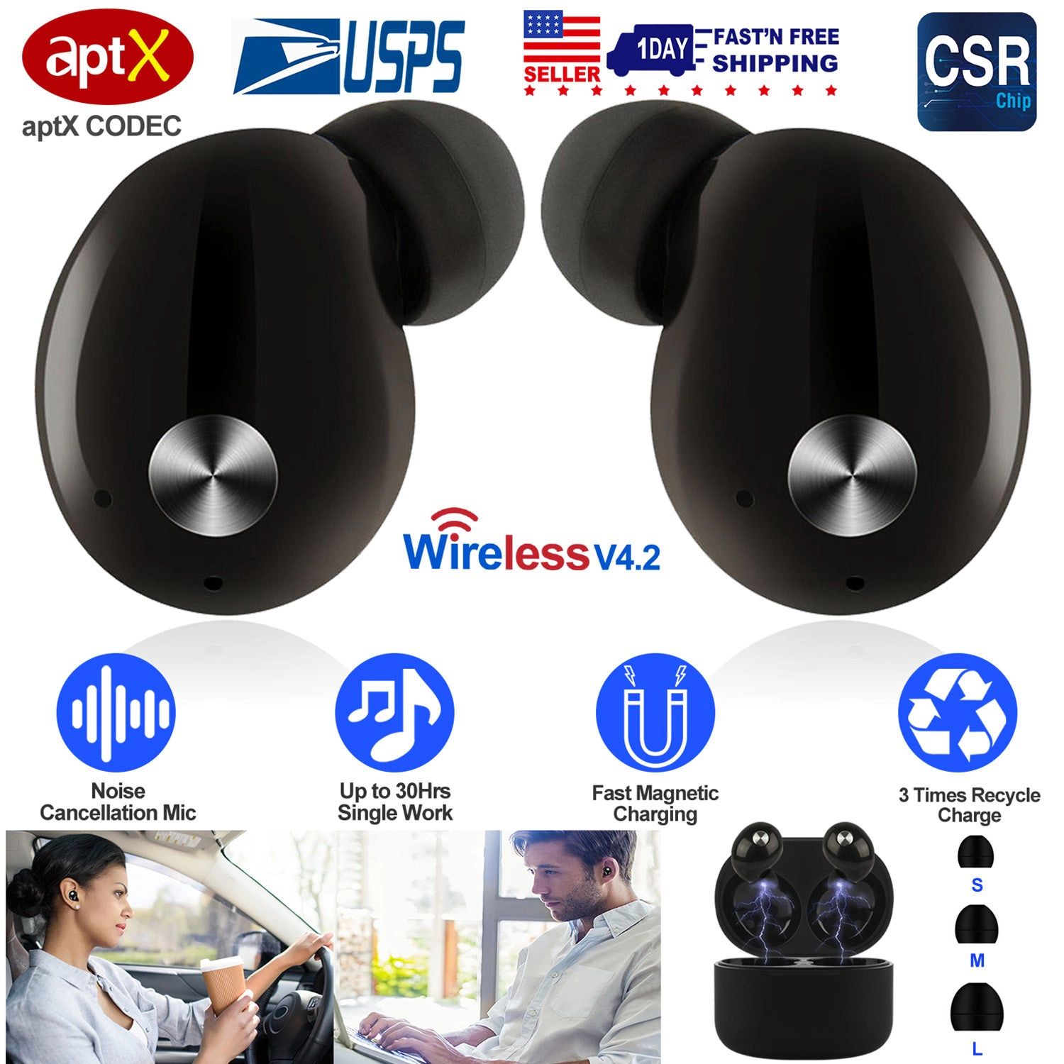 GBruno Wireless IPX4 Earbuds With Charging Case
