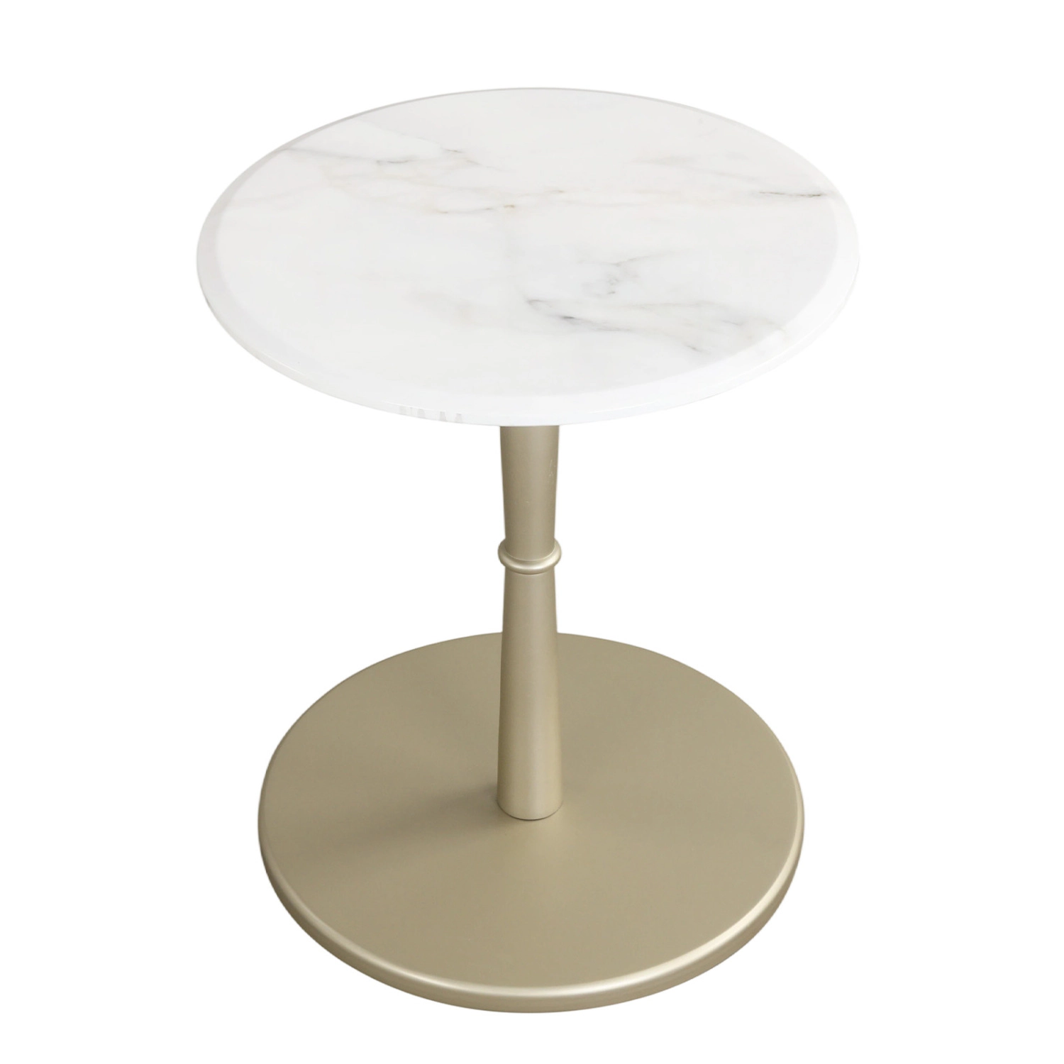 LJG Round Marble Side Table with Stone Finish and Wooden Base for Small Spaces