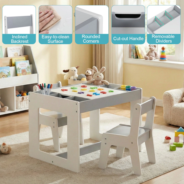 Hivvago Multifunctional Kids Table And 2 Chairs Set With Chalkboard