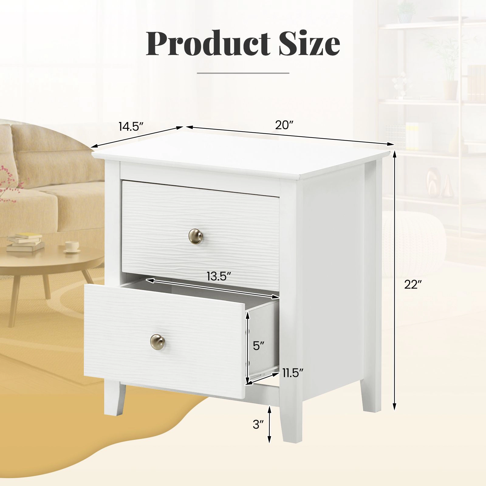 SlickBlue 2-Drawer Nightstand with Storage and Metal Handles