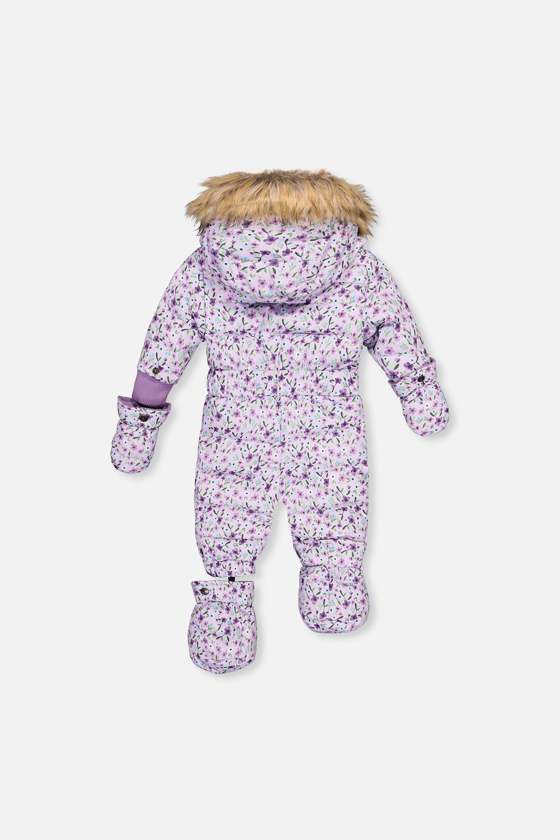 Deux par Girls Original Mini Flower Print One Piece Puffy Snowsuit with Removable Mittens and Boots