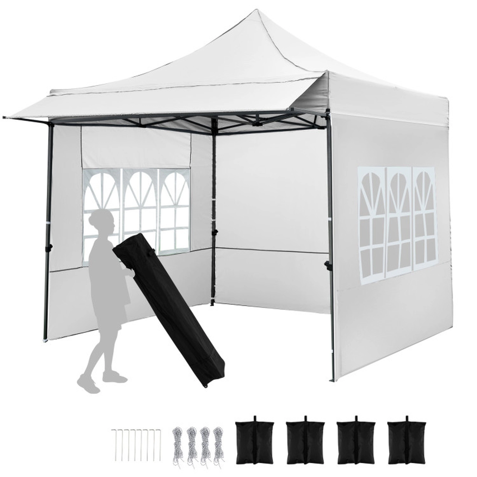 SUGIFT White 10-ft by 10-ft 420D Oxford Pop Up Canopy Tent with 3 Sidewalls Awning and Wheeled Bag