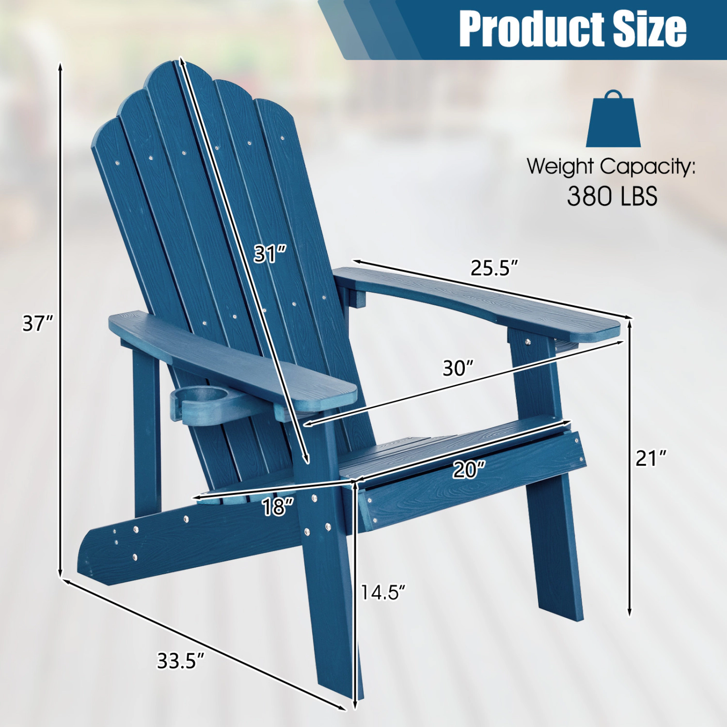 LJG 2 Pieces Adirondack Chair Set with Ergonomic Design for Porch and Backyard