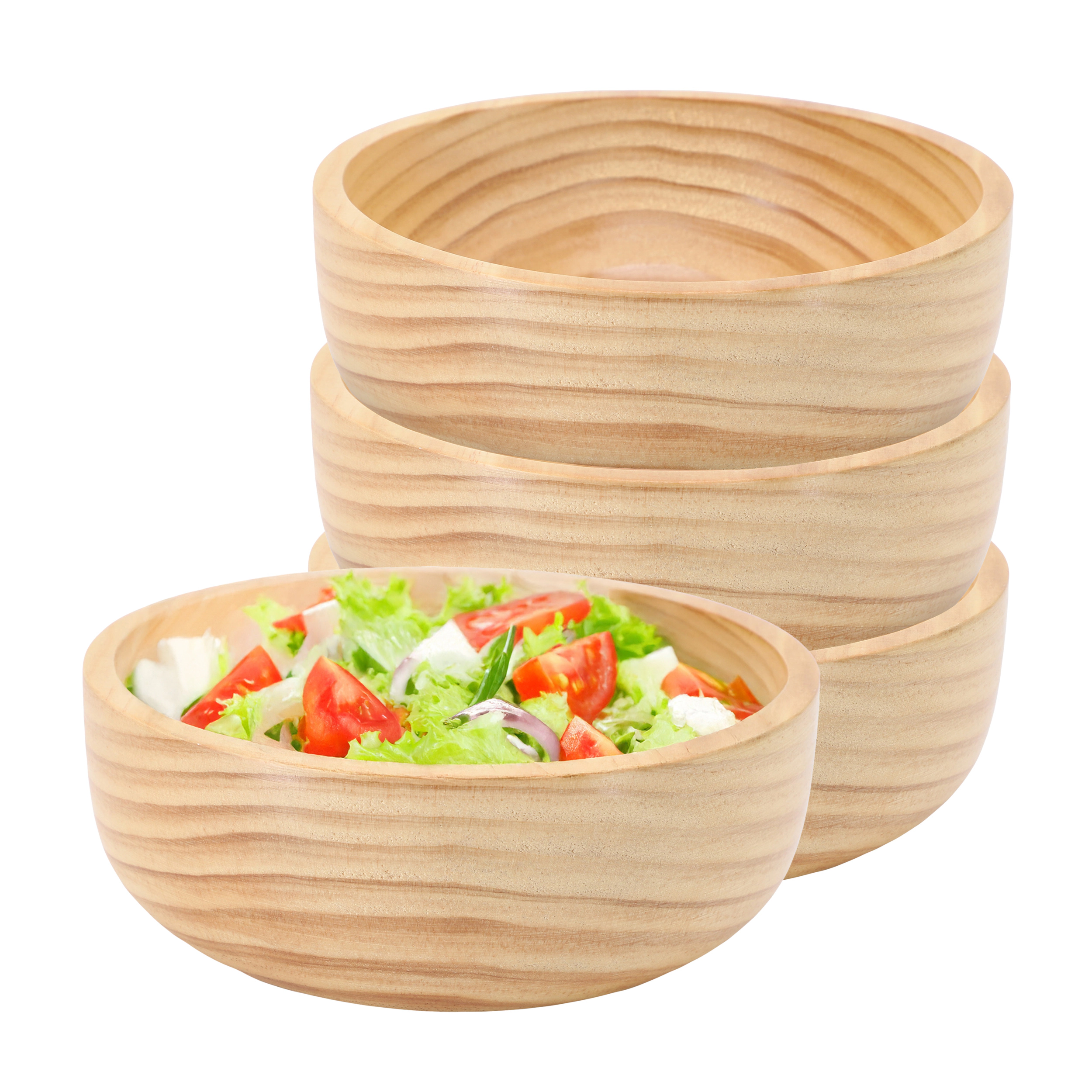 MegaChef 4 Piece 7 Inch Light Acacia Wood Serving Bowl