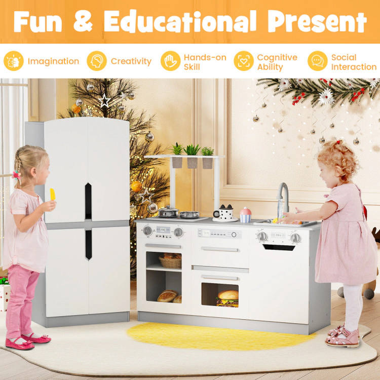 Hivvago Wooden 2 Piece Kids Kitchen Playset with Fridge and Running Water