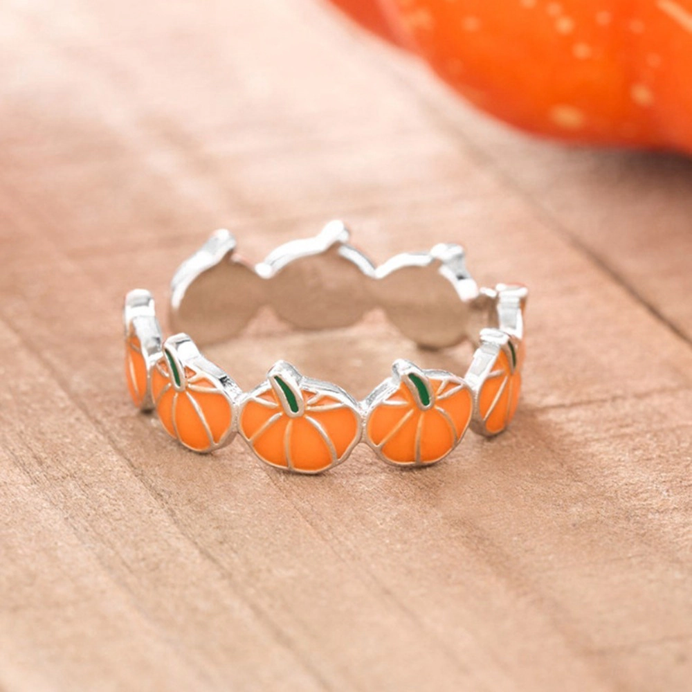 Cute Enamel Pumpkin Open Adjustable Ring Fun Fall Holiday Statement Ring