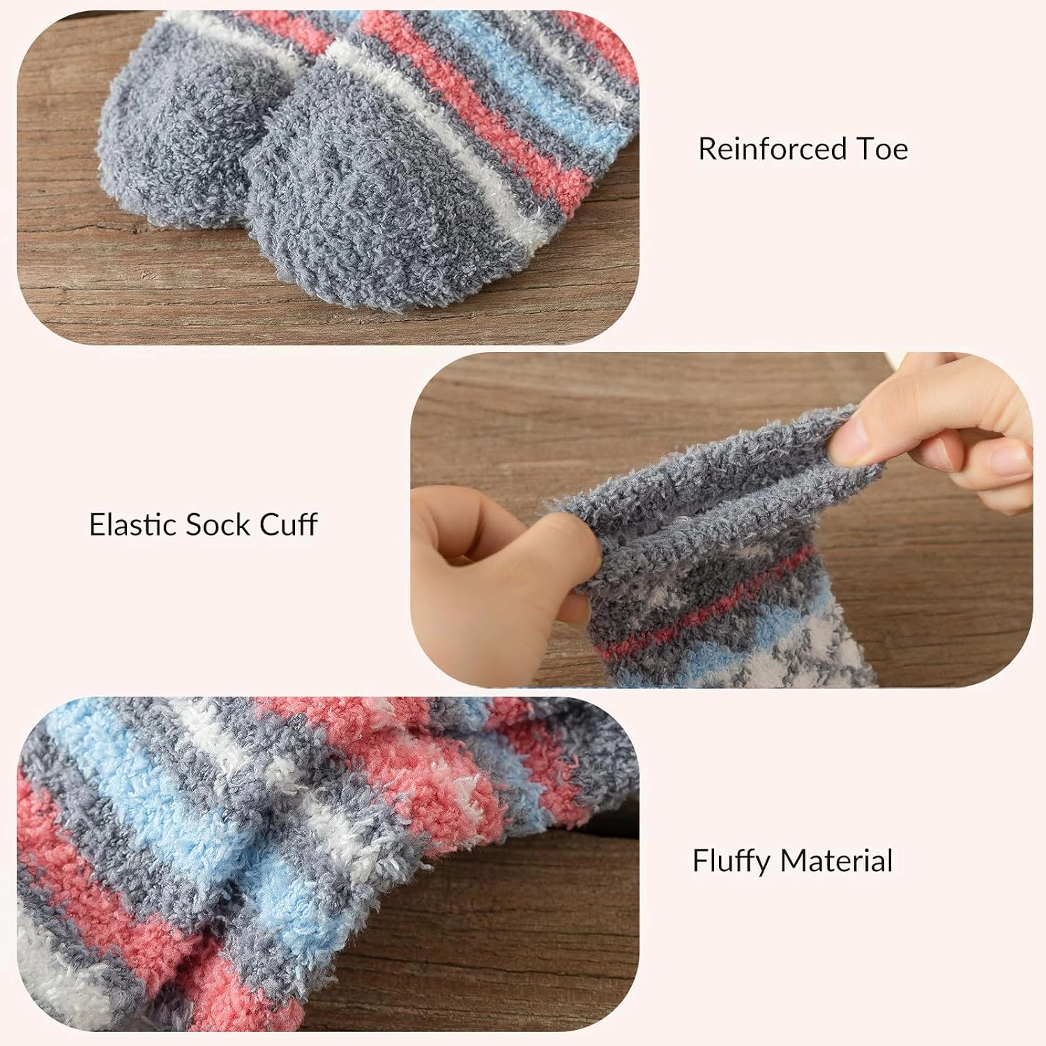5 Pairs Women's Fuzzy Slipper Socks Soft Warm Plush Fleece Cabin Sleep Socks