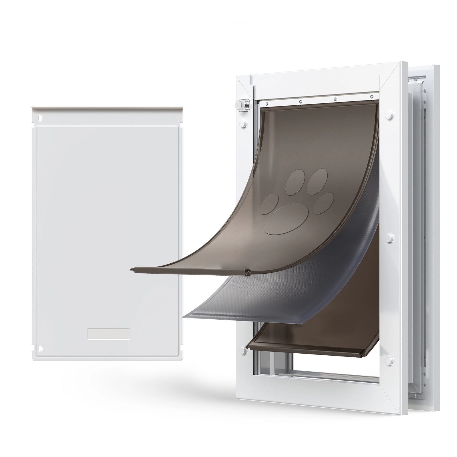HONGGE Pet Door, Large, Triple Magnetic Flap Metal Frame, Weatherproof for Interior and Exterior Doors, White