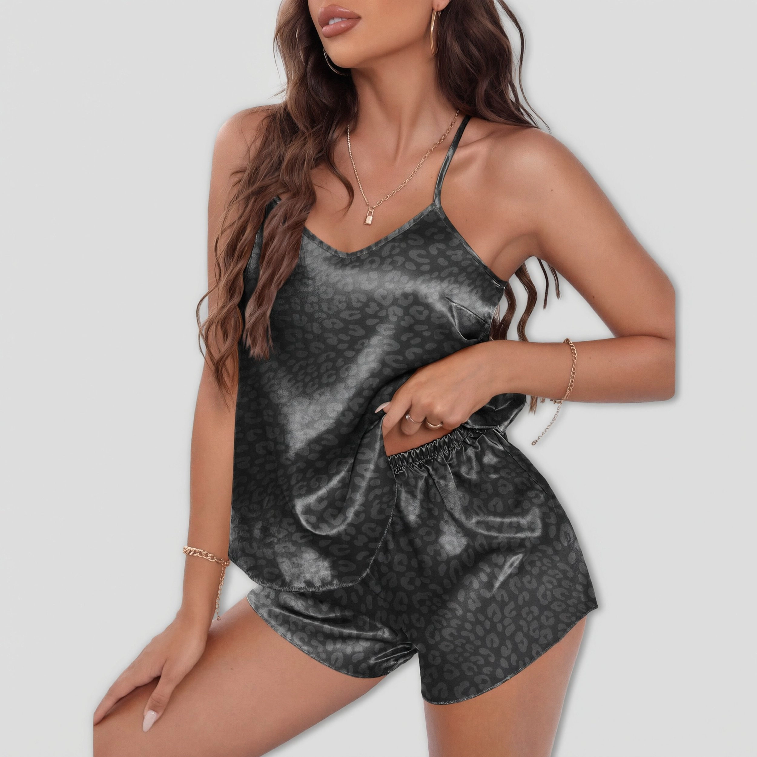 Ekouaer Womens Pajama Sets Silky Cami Short Pj Cross-back V-Neck Valentine Loungewear