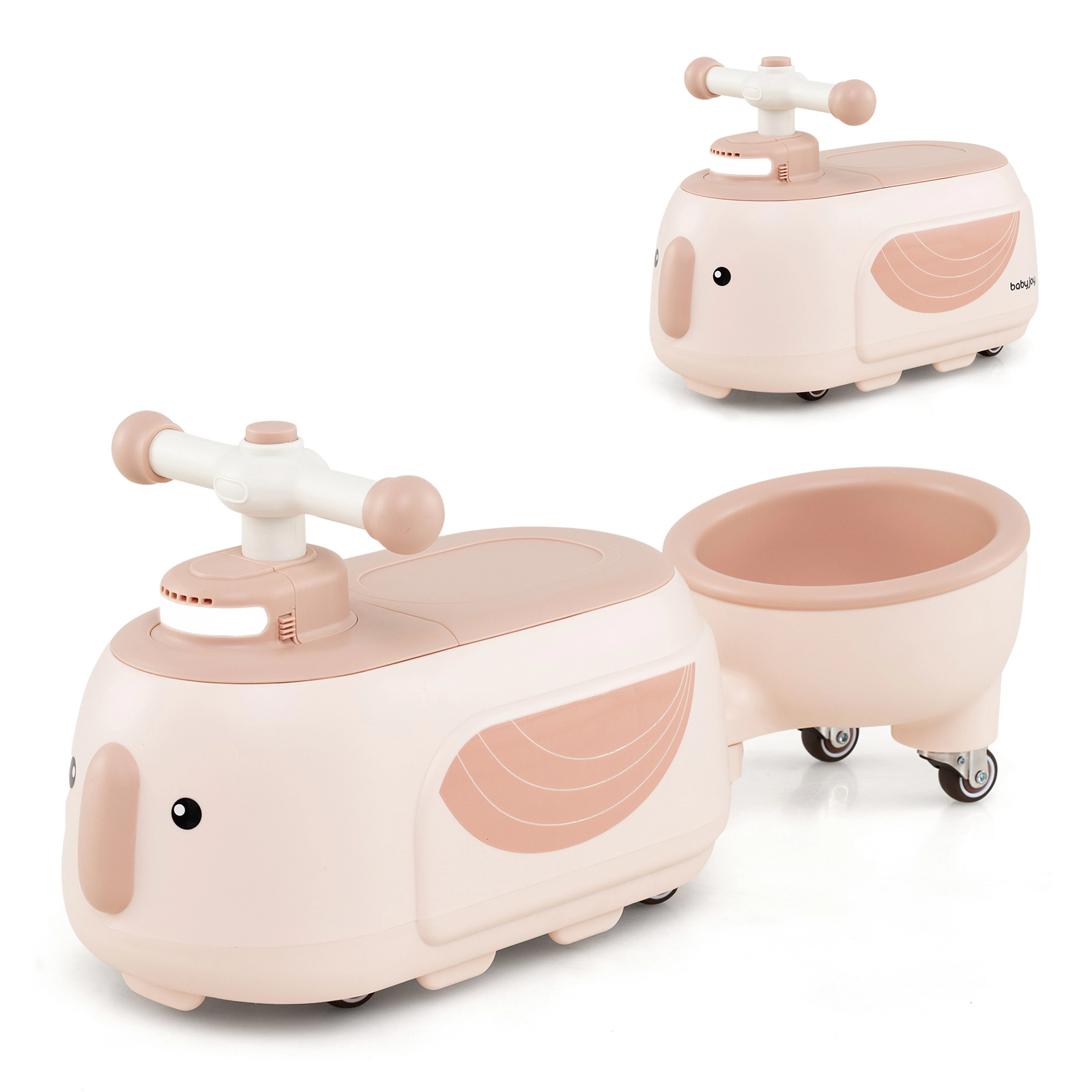 LJG Toddler Ride on Toy with Trailer and Light Music-Beige