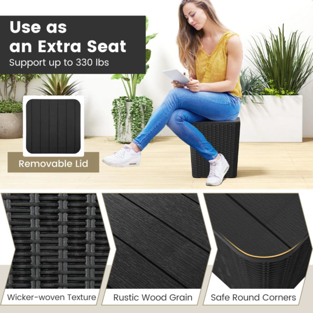 Hivvago Resin Wicker Patio Storage Table with Lift-Off Lid