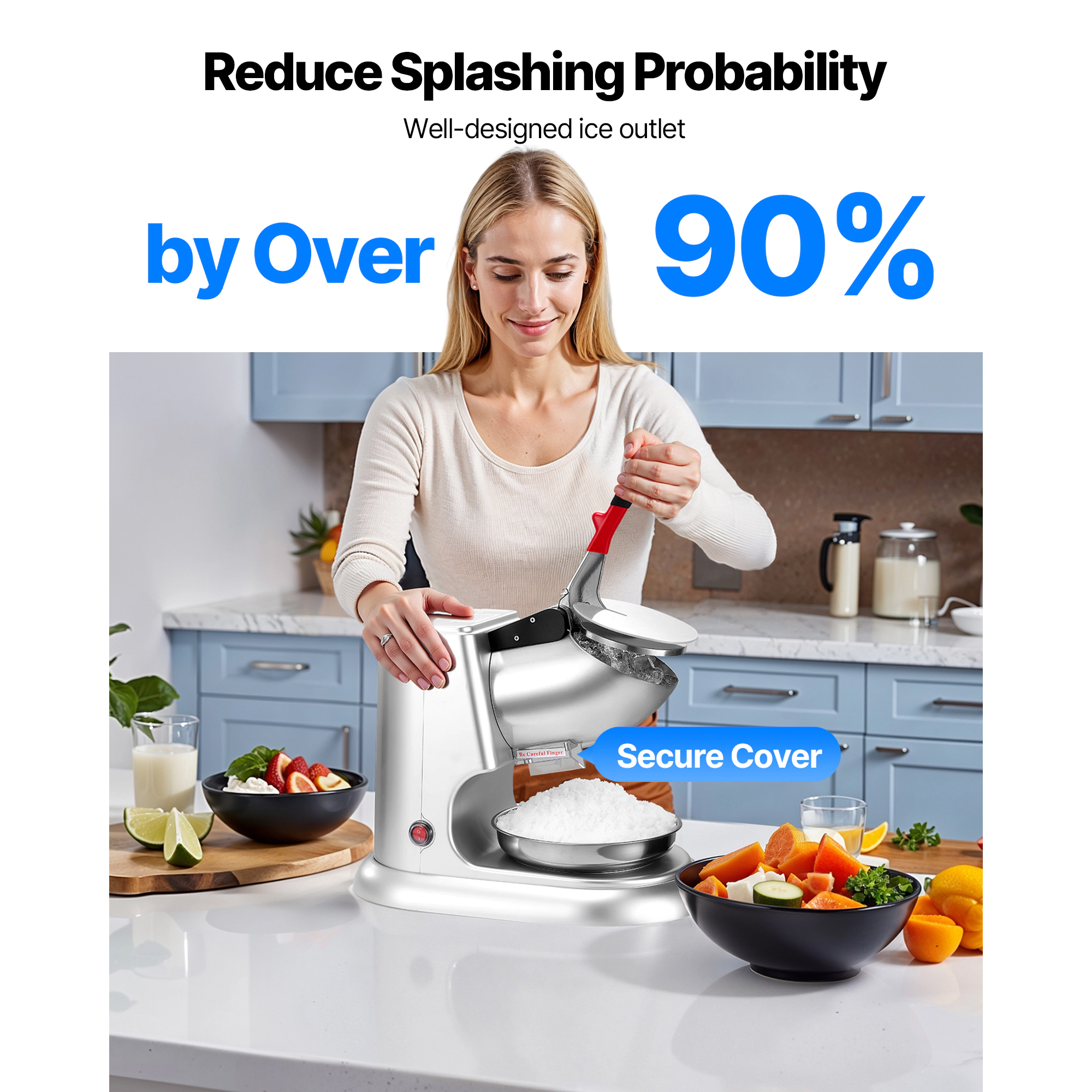 HONGGE Ice Crusher Machine Per Hour Electric 4 Blades Snow Cone Maker Stainless Steel Shaved Ice Machine with Bowl and
