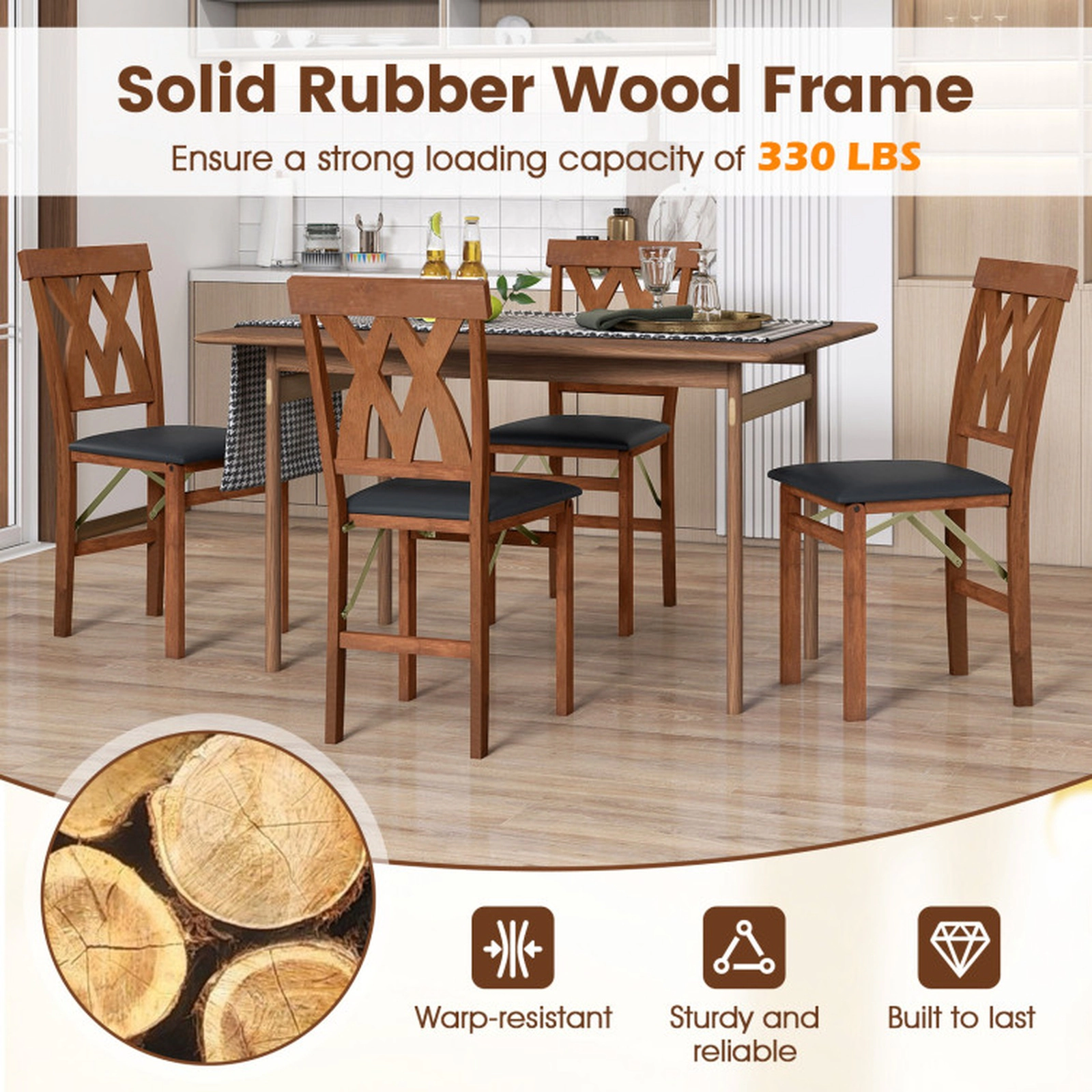 SUGIFT Folding Wooden Dining Chair Faux Leather Upholstered Armless Kitchen Chair 330-Lb Capacity Black and Walnut