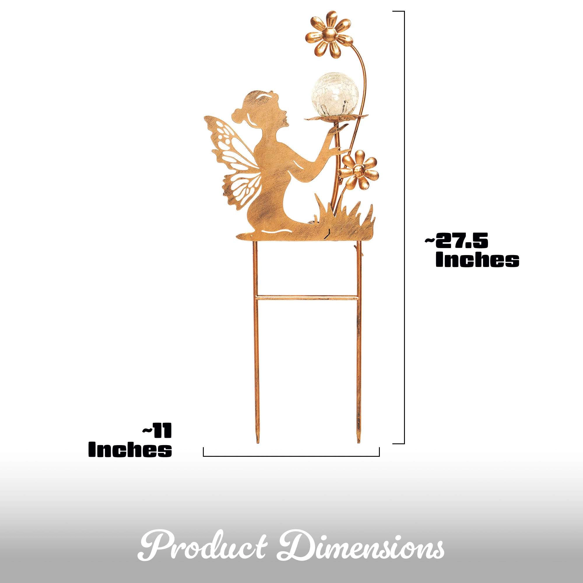 G128 28in Fairy Solar Garden Stake, Angel Figurine with Color-Changing Crack Glass Moon