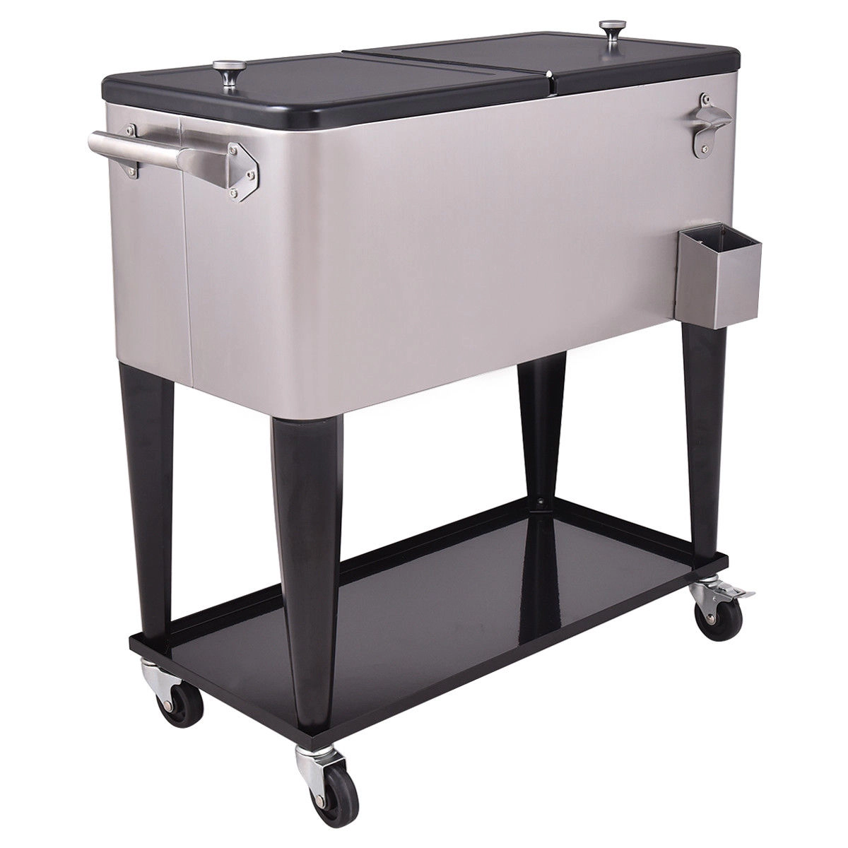 SUGIFT 80-Quart Silver Rolling Stainless Steel Patio Cooler with Bottle Opener 36-in W 19-in D 35-in H