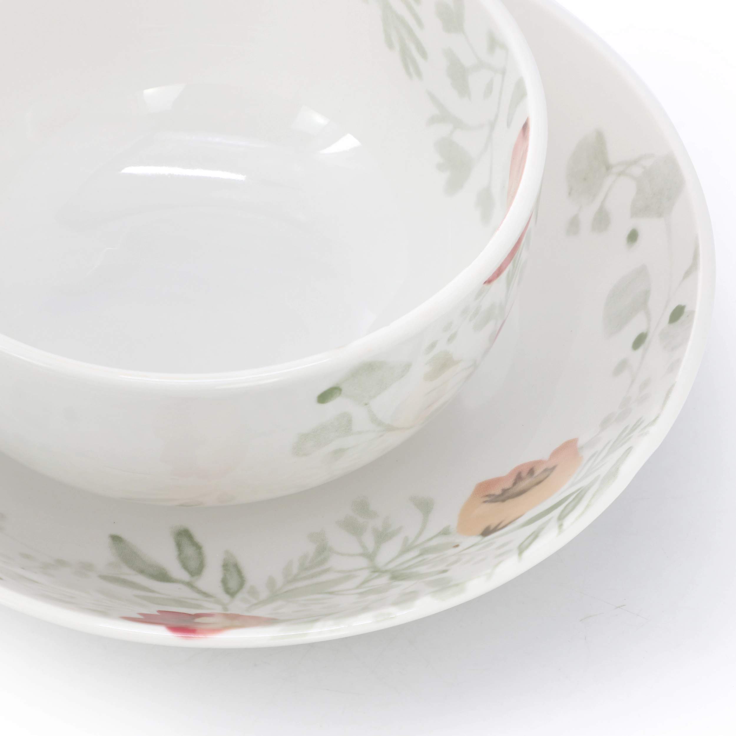 Elama Poppy Piece Porcelain Double Bowl Dinnerware Set