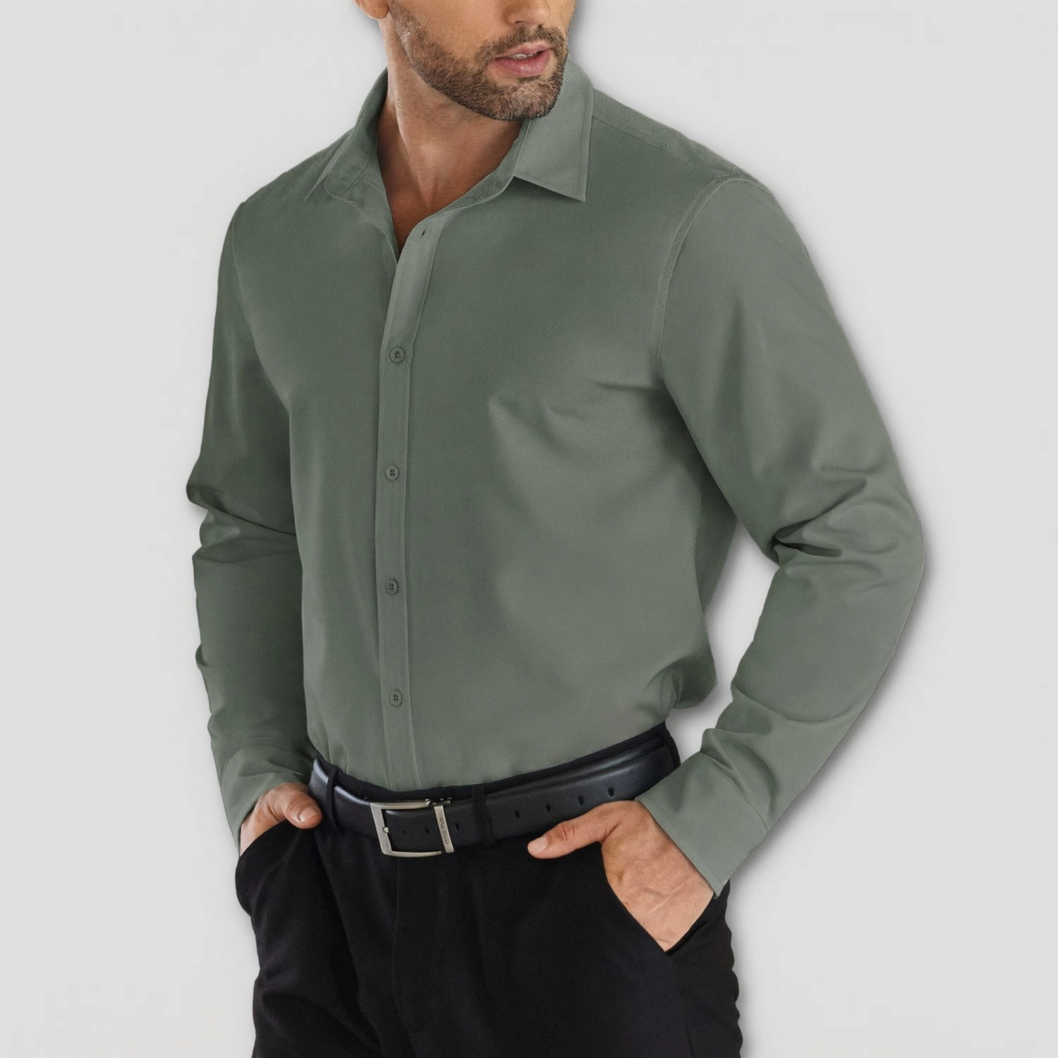 COOFANDY Mens Dressy Long Sleeve Shirt Solid Spread Collar Button Down Casual Top