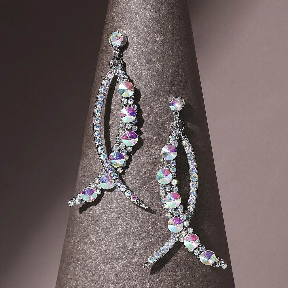 SOHI Women's Rhinestone Crescent Drop Earrings