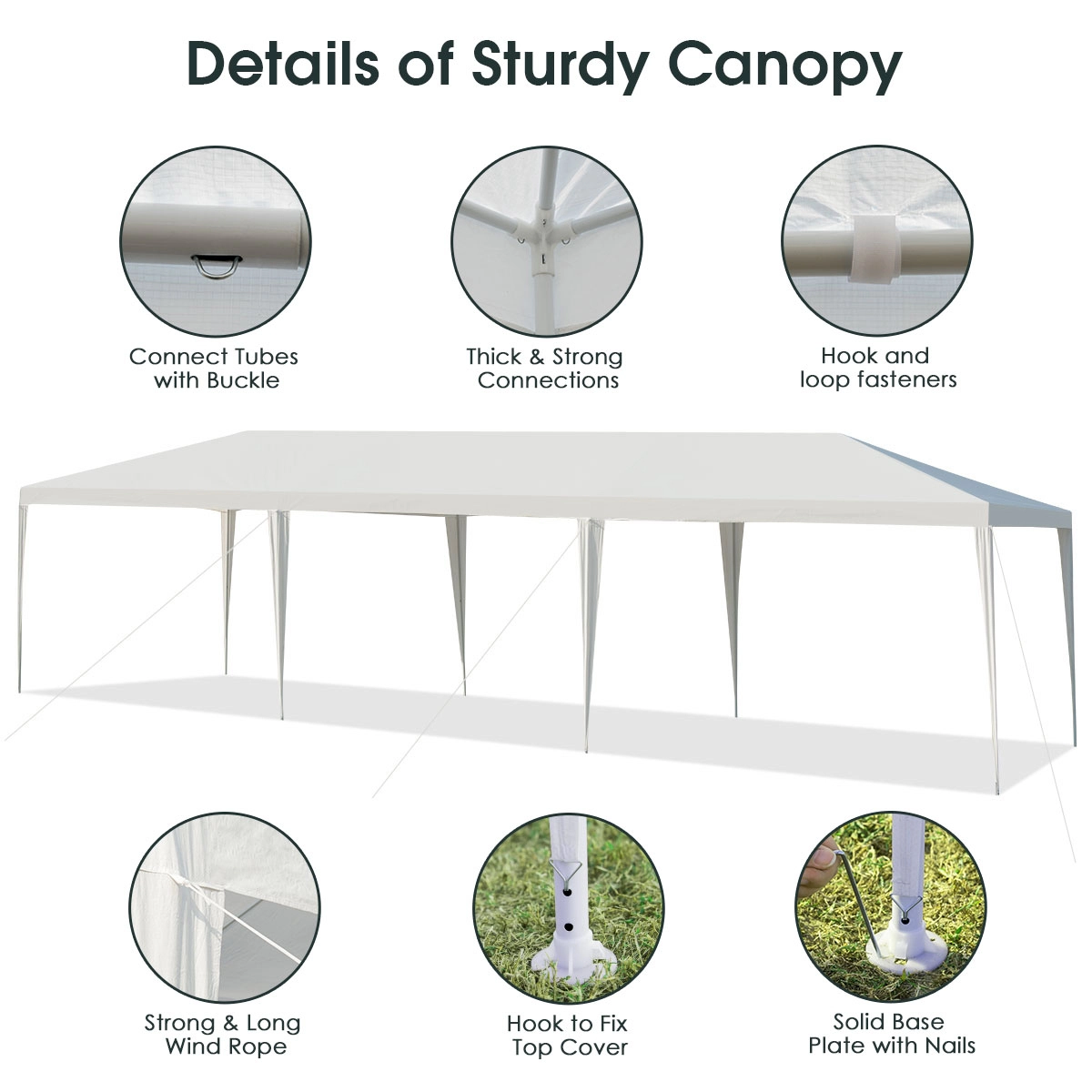 SUGIFT 10-ft by 30-ft PE and Steel Gazebo Canopy Tent with 8.5-ft Peak 16 Ground Stakes and 8 Wind Ropes