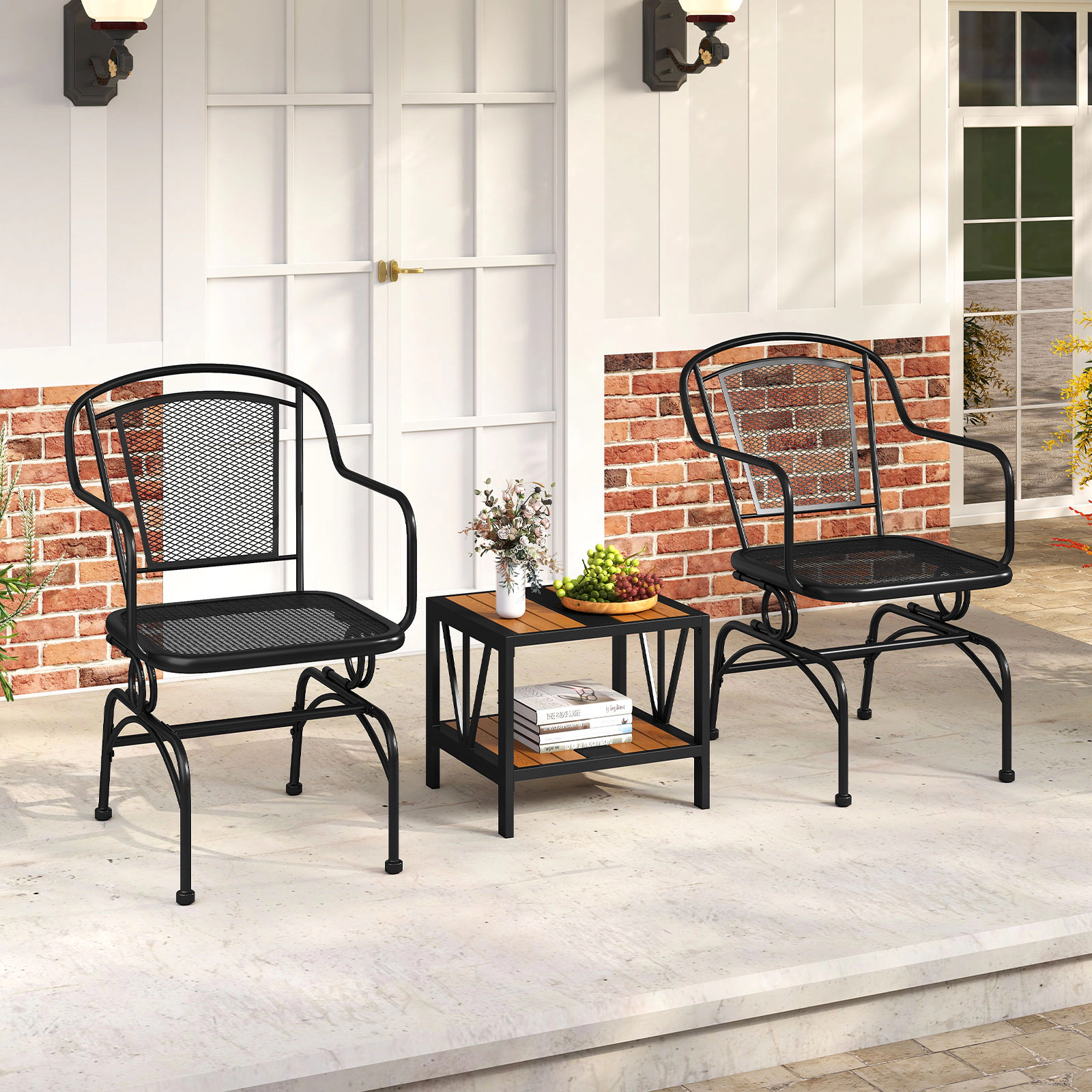 SUGIFT Set of 2 Black Metal Outdoor Rocking Chairs with Breathable Mesh