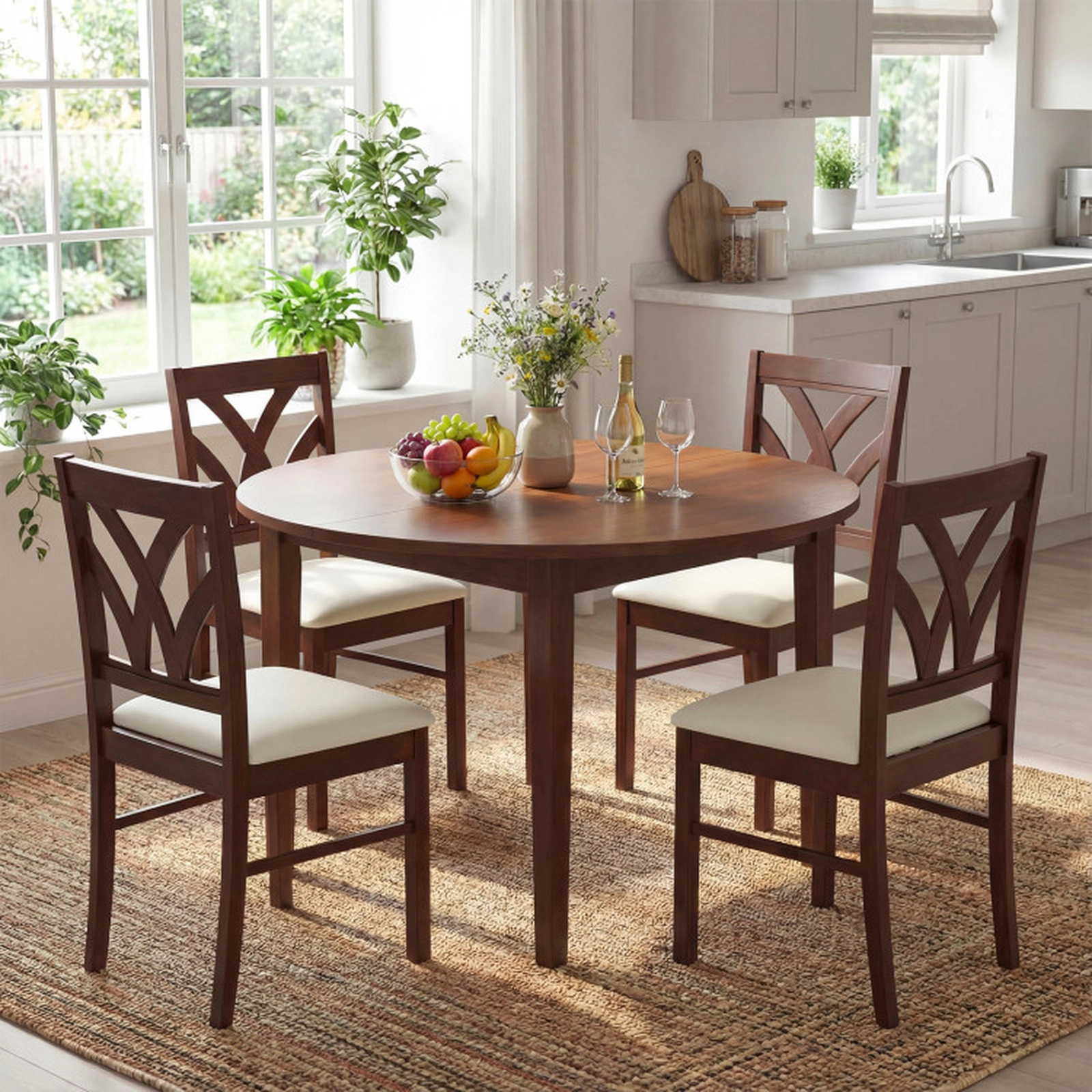 SUGIFT Set of 2 Brown Fabric Upholstered Wood Dining Chairs with Hollowed Backrests