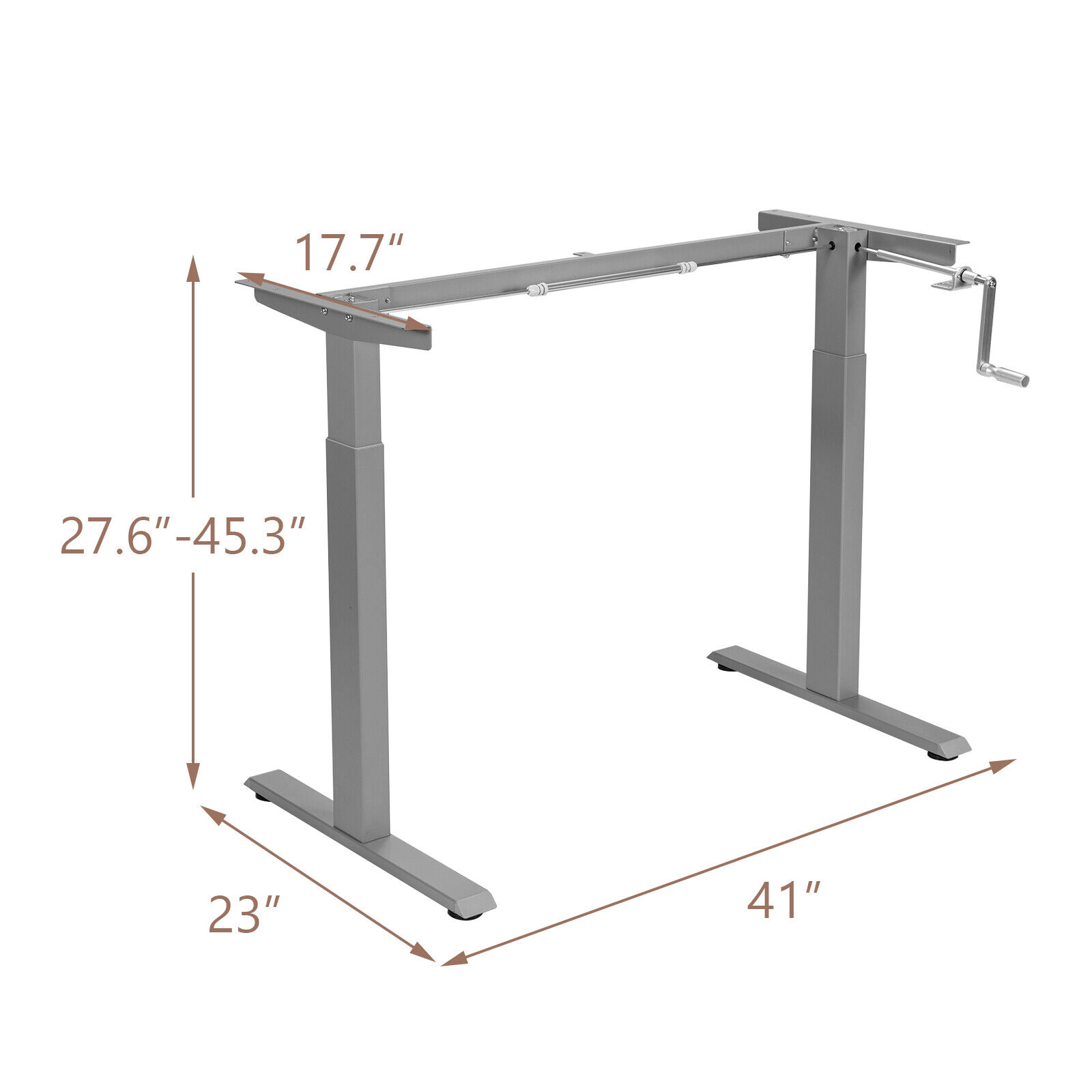 SUGIFT Gray Manual Hand-Crank Standing Desk Frame, 27.6 to 45.3 in Adjustable Height