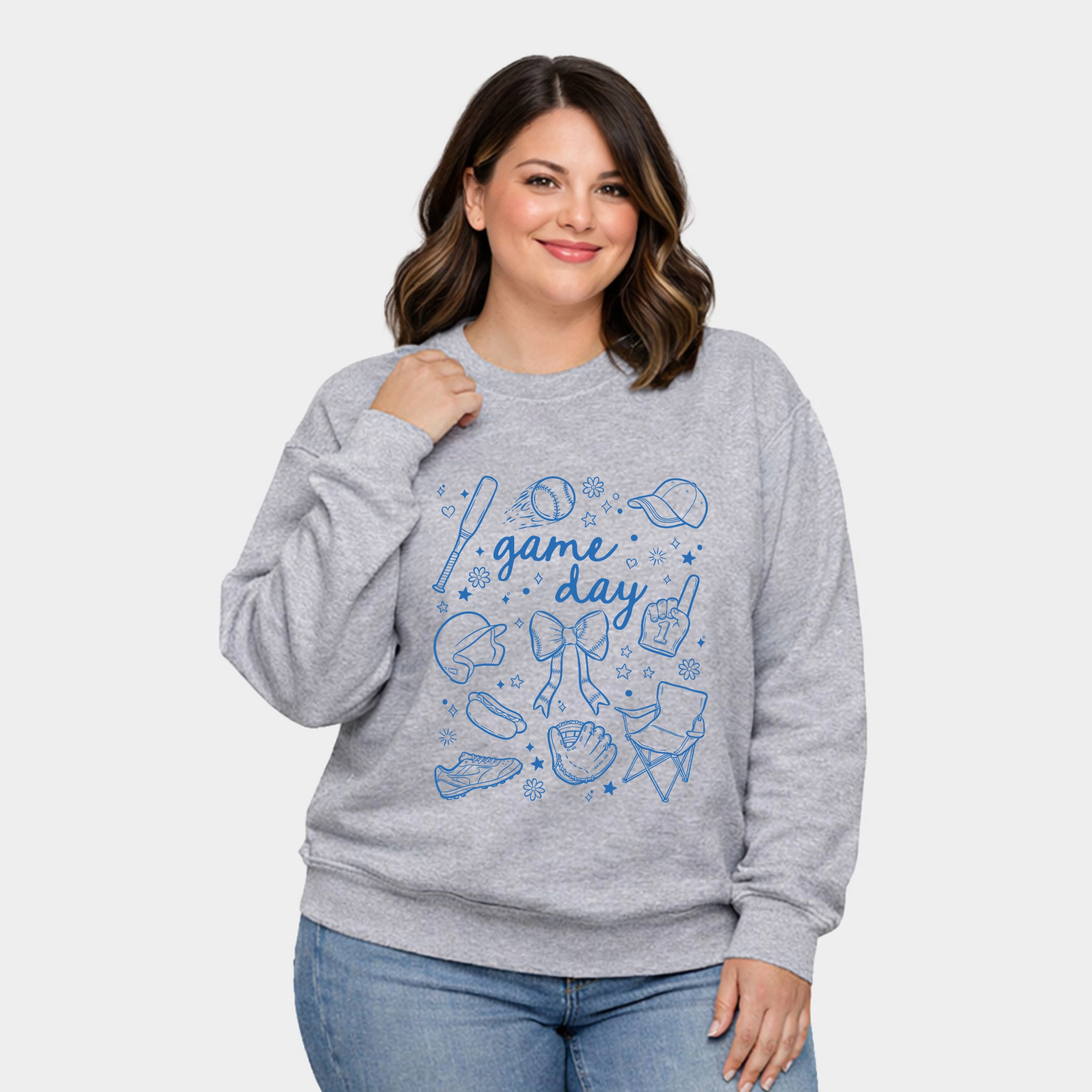 Simply Sage Market - Baseball Game Day Sketched Collage  Women's Plus Sized Graphic Sweatshirt