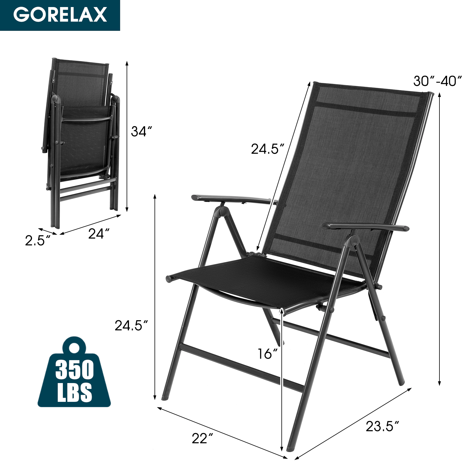 LJG Set of 2 Adjustable Portable Patio Folding Dining Chair Recliners