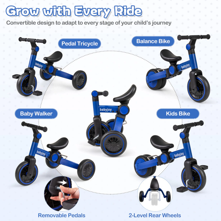 Hivvago 5-In-1 Toddler Bike Kids Balance with Removable Pedals