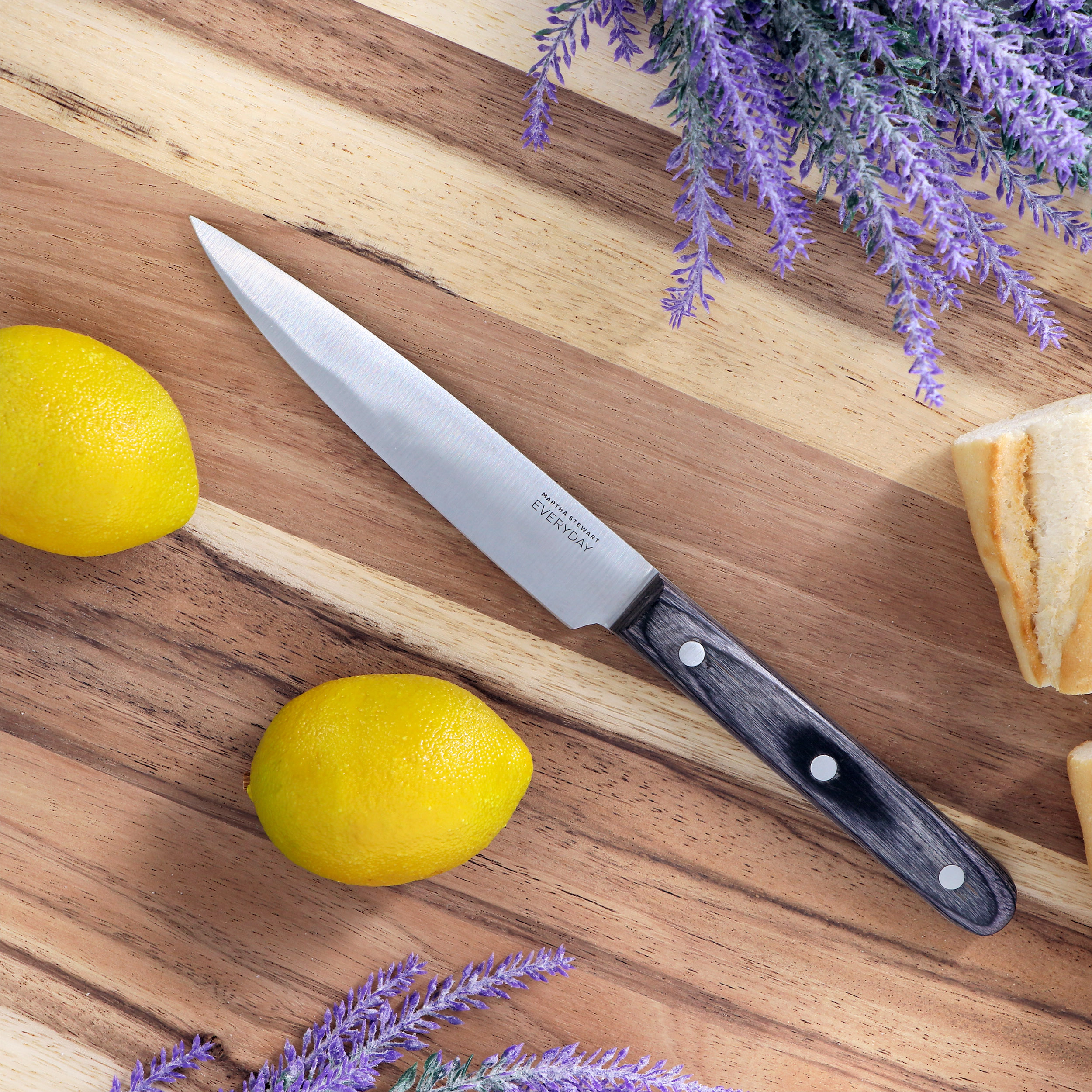 Martha Stewart Everyday 5 Inch Stainless Steel Utility Knife in Dark Gray with Wood Handle
