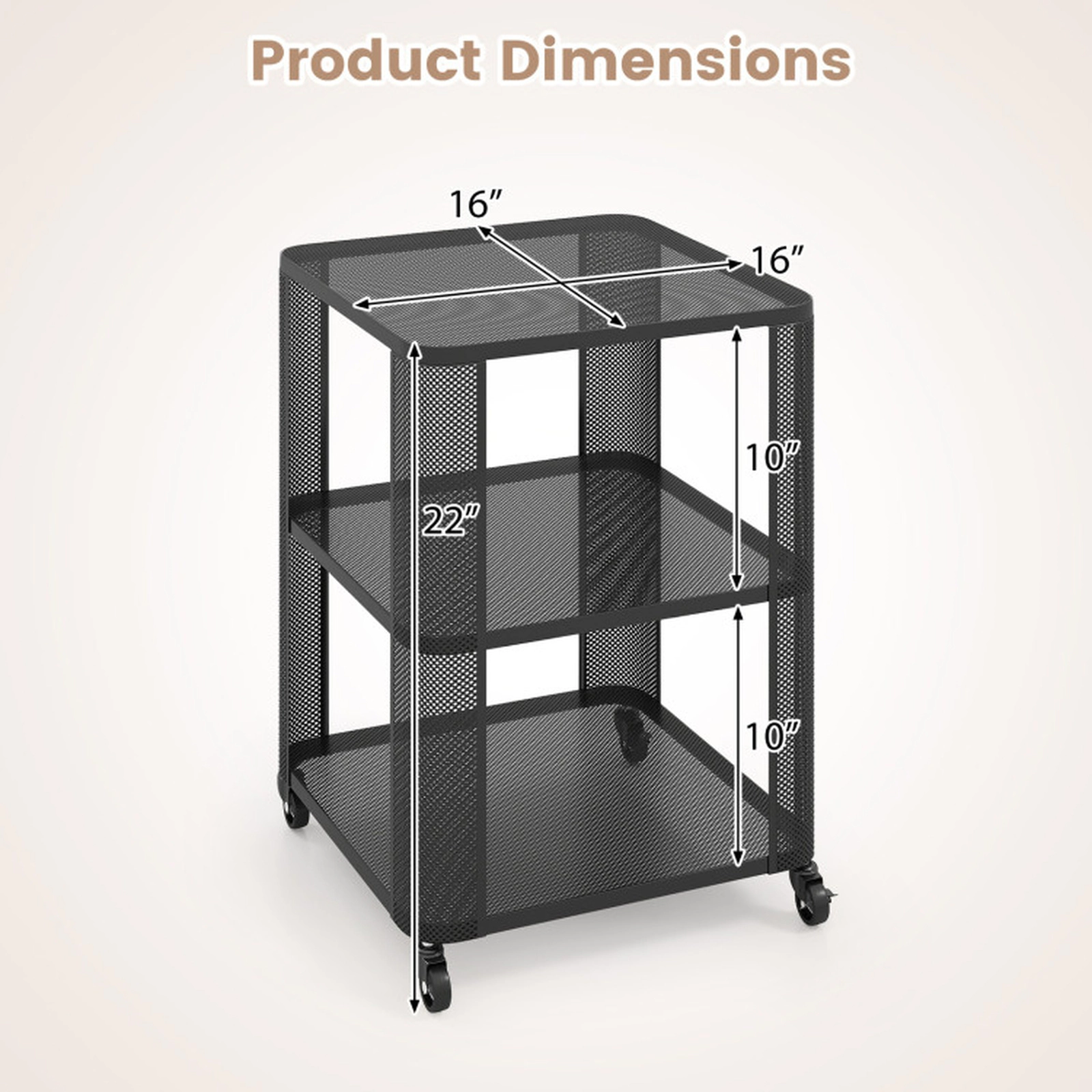 SUGIFT 3-Tier Rolling End Table with Wheels Metal Side Table 112-lb Countertop Capacity 33-lb Shelf Capacity Black