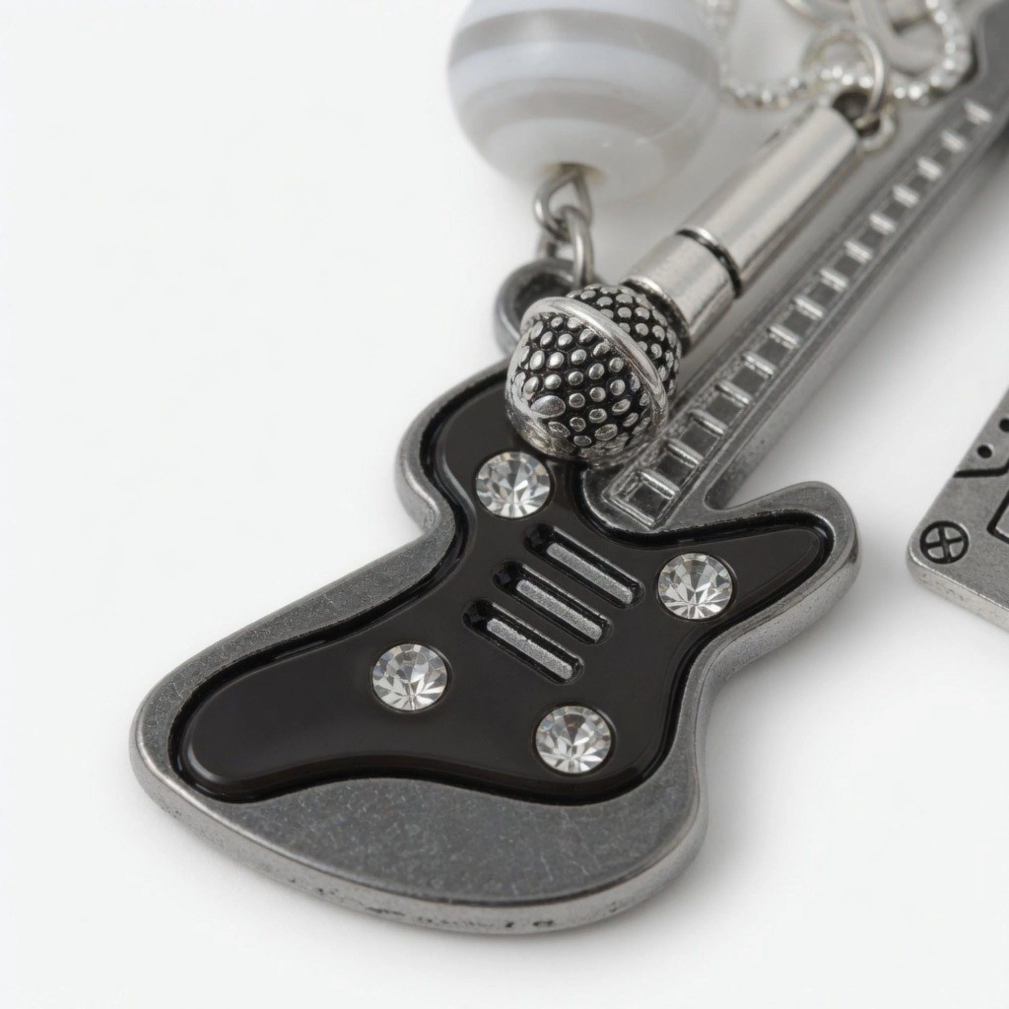 Alilang Women's Guitar Charm Keychain with Microphone Tape Pendant Music Theme Bag Charm Key Ring Accessory
