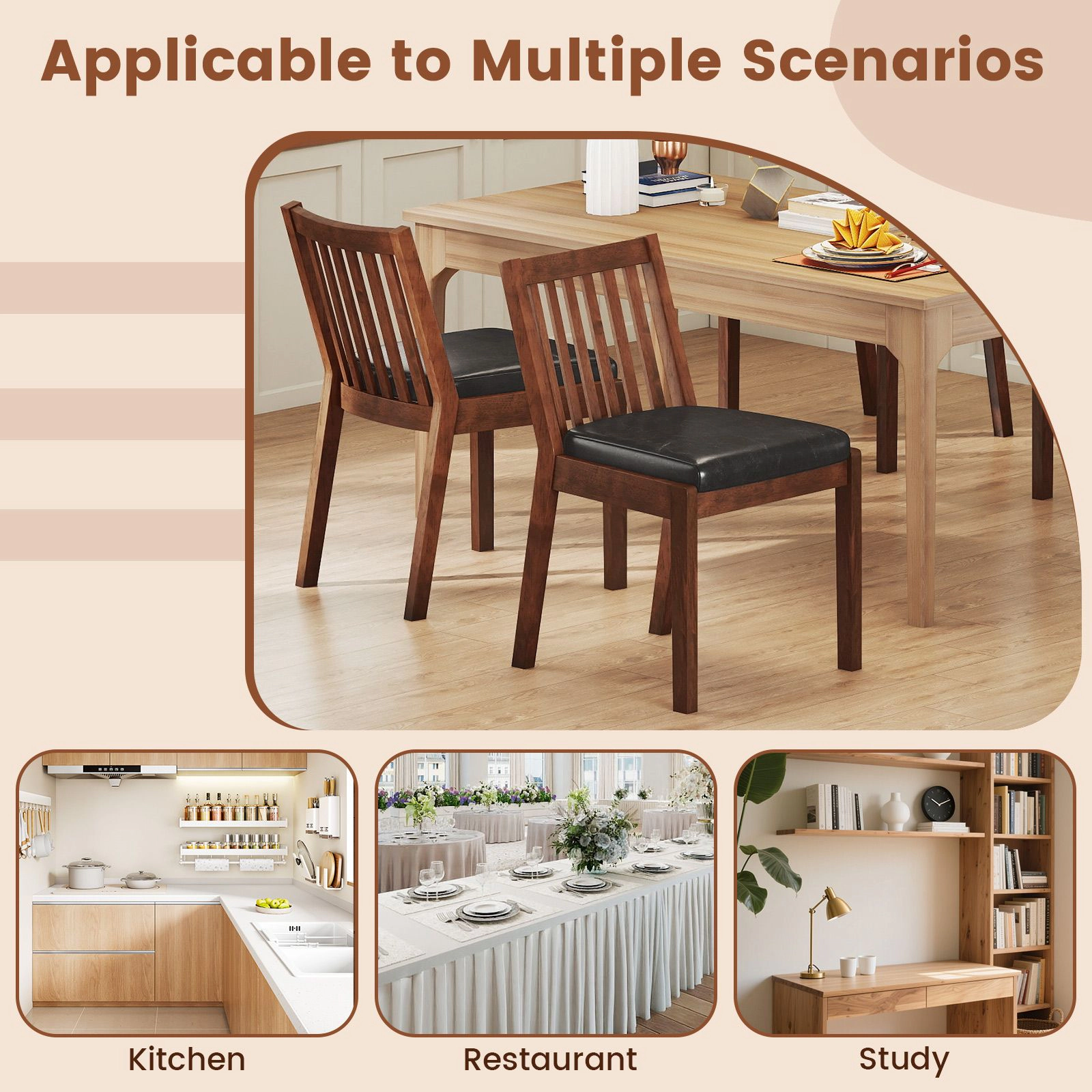 SlickBlue Wooden Kitchen Chairs with Padded Seat for Dining Room