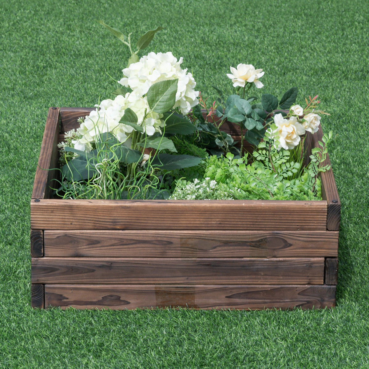 SUGIFT Square Fir Wood Raised Garden Bed Planter 9-in Tall Brown