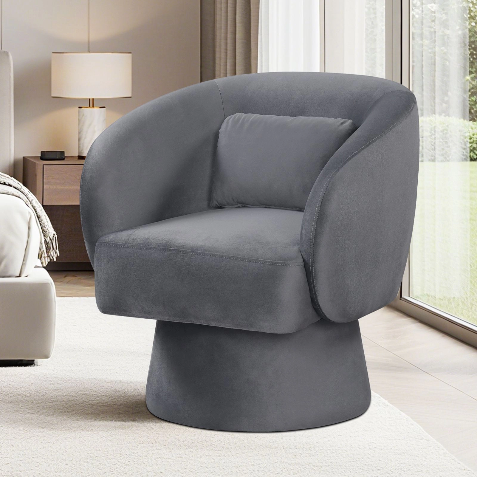 SlickBlue Unisex 360° Swivel Accent Chair with Lumbar Pillow
