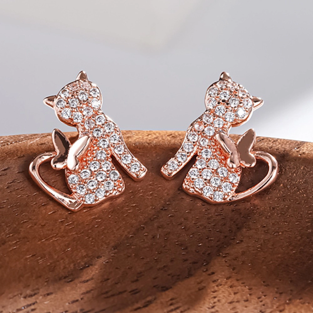 Wardrobe Whimsy Cat And Butterfly Stud Earrings Paved Cubic Zirconia Animal for Women