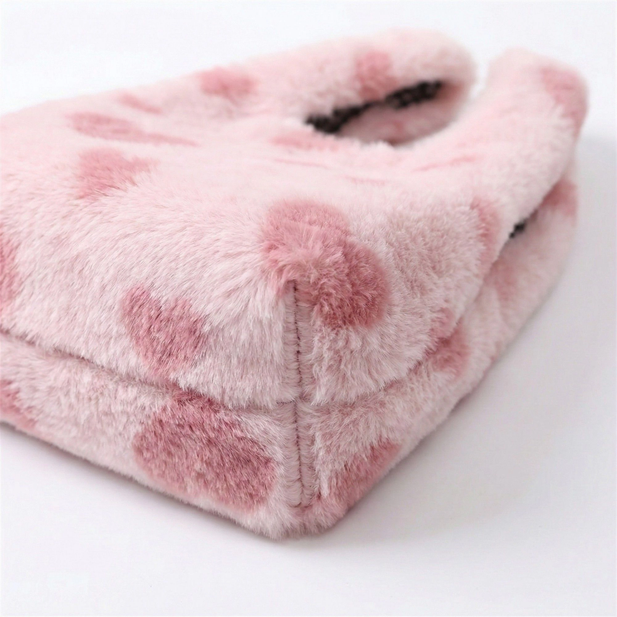 Alilang Women's Faux Fur Shoulder Tote Bag with Heart Pattern Soft Plush Texture and Wide Handles 6.7x6x4.3in