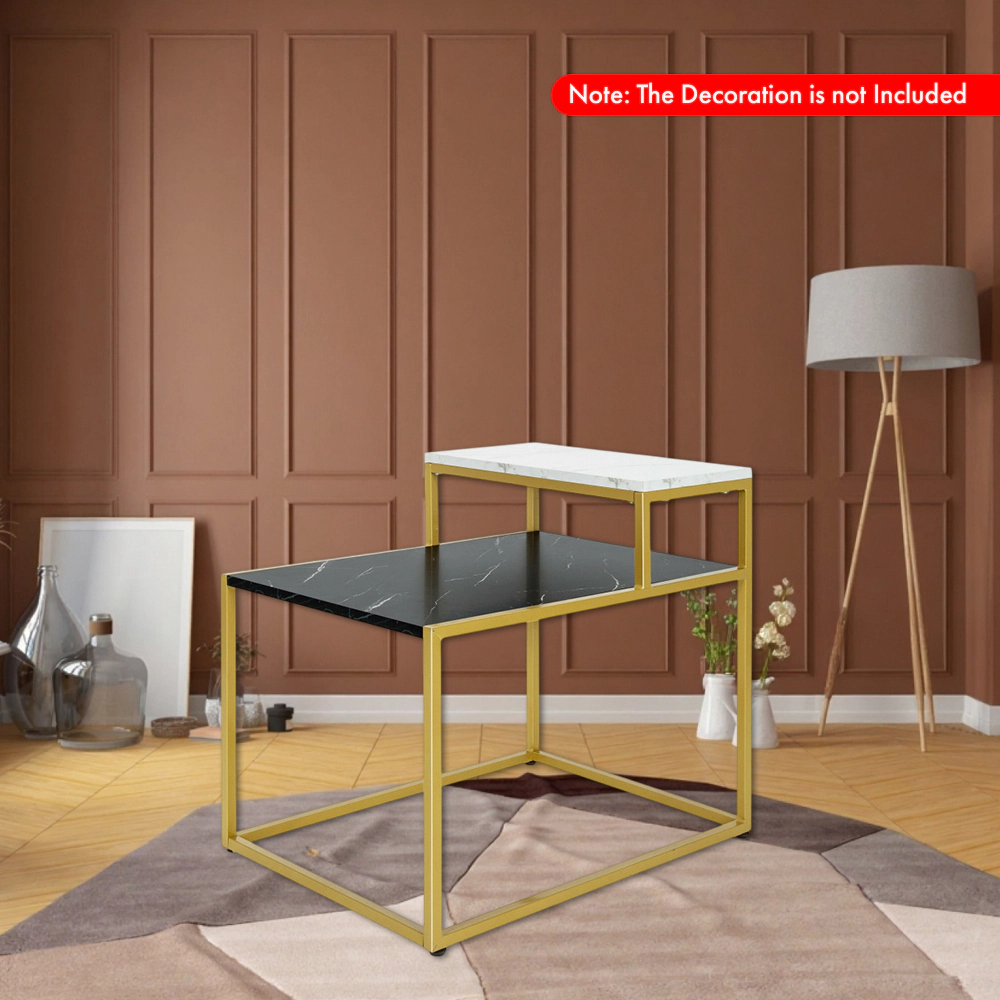 Hivvago 2 Tier End Side Table with  Metal Frame and Storage Shelf for Living Room
