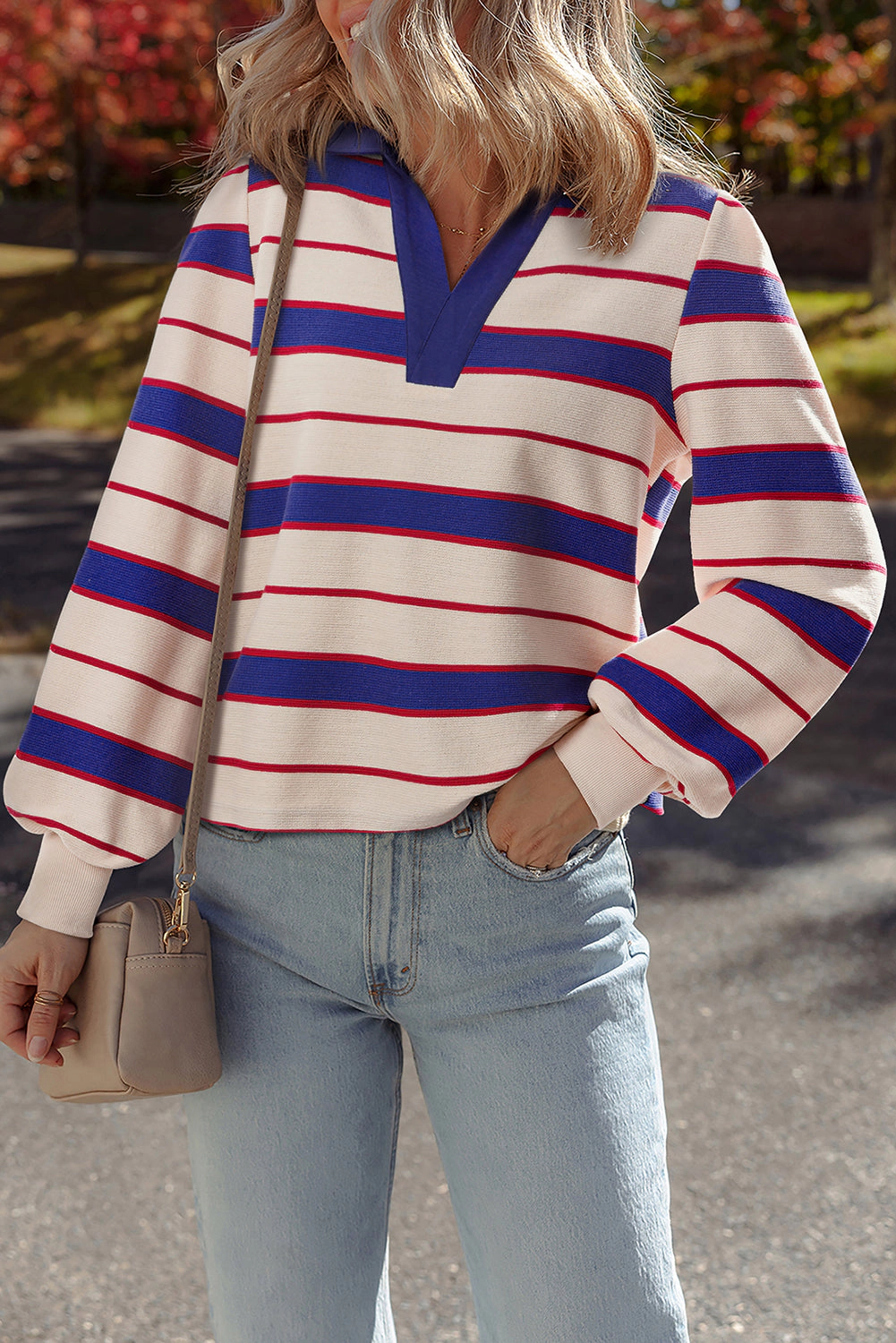 Threaded Pear Women's Genesis Stripe Polo Pullover Sweatshirt