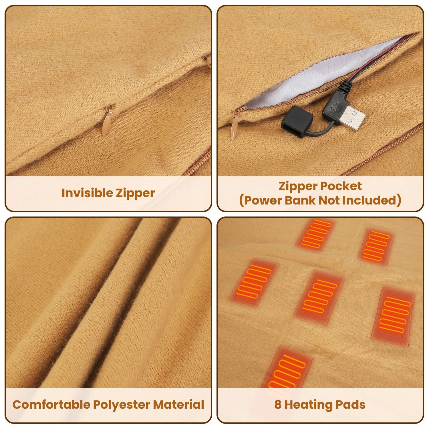 GBruno USB Heated Shawl With 3 Heating Levels