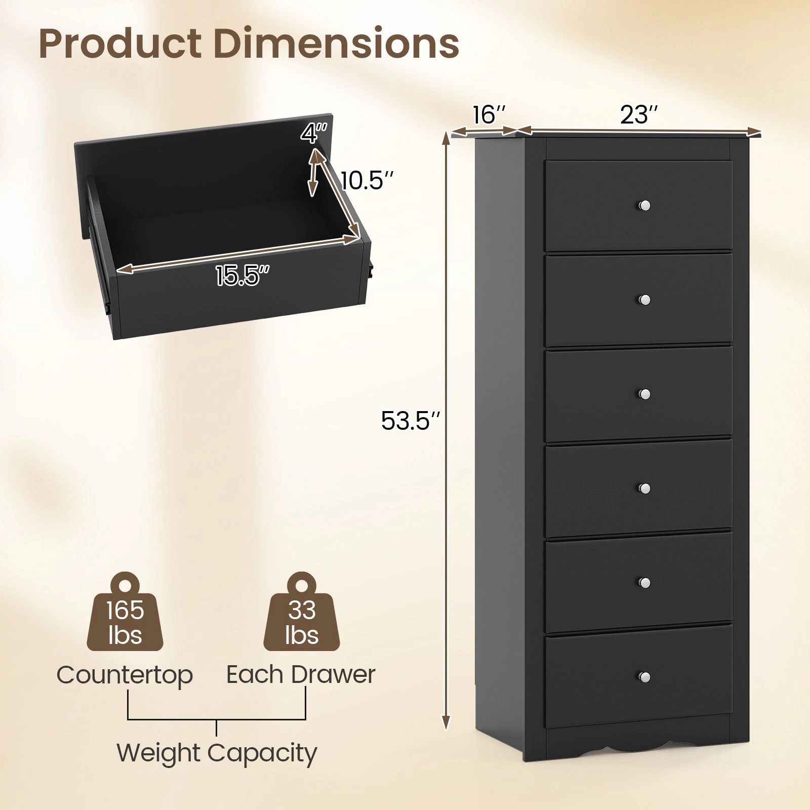 SlickBlue 6 Drawer Chest Dresser with Spacious Storage for Bedroom