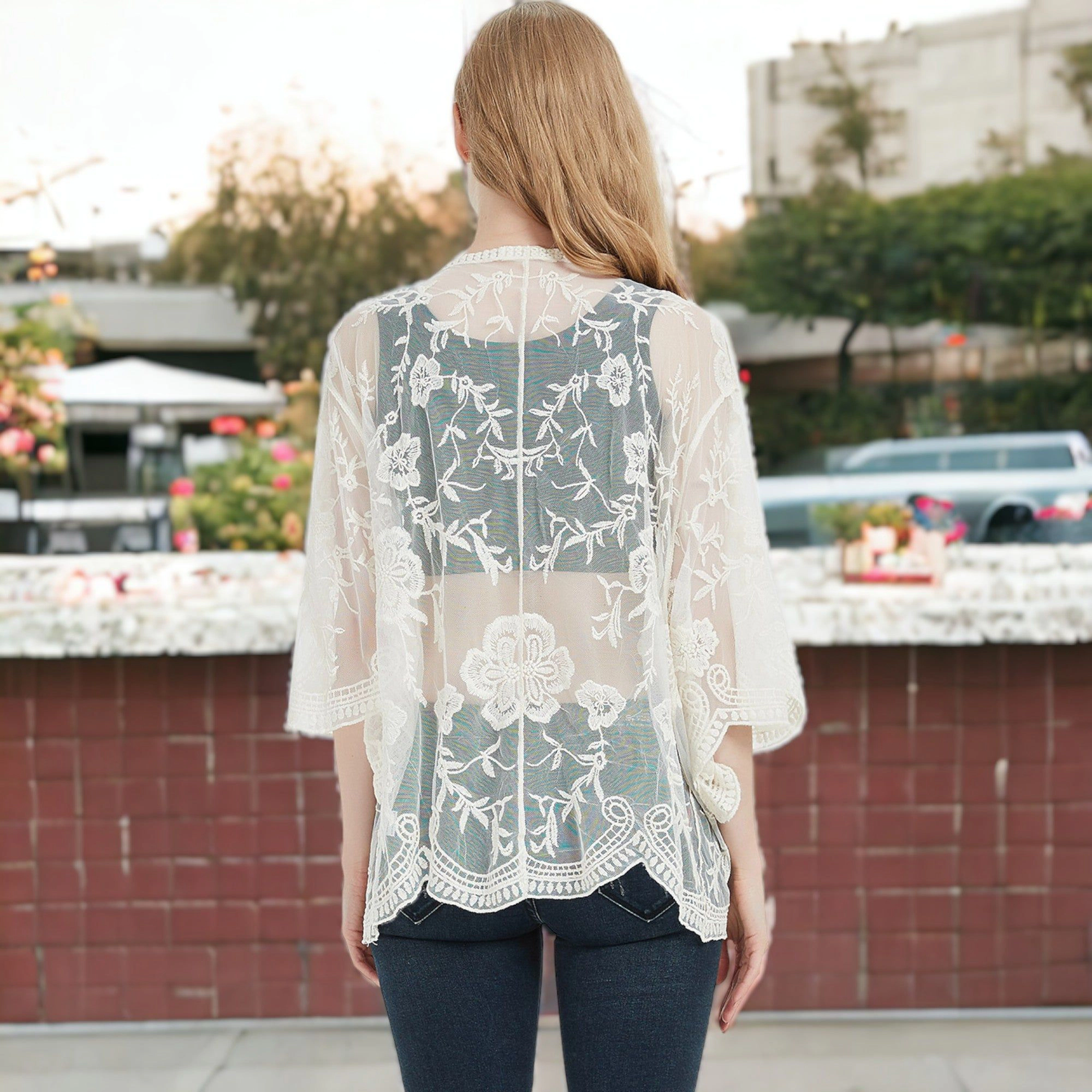 Anna-Kaci Women's Short Embroidered Lace Duster Crop Cardigan