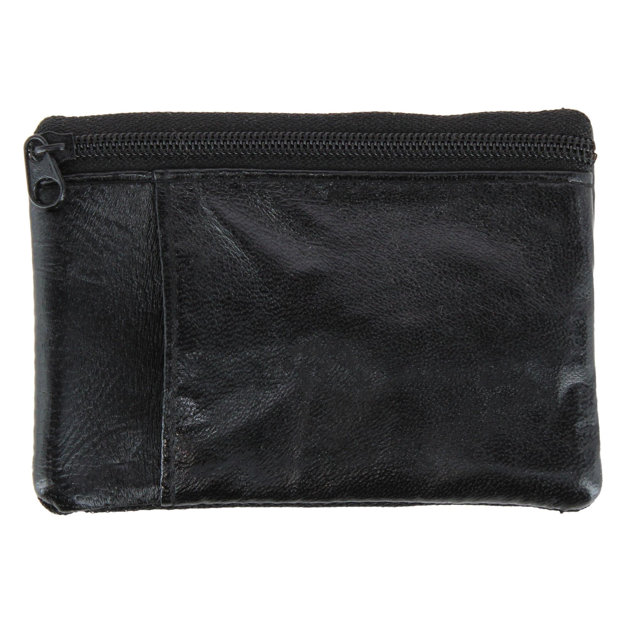 CTM Leather Zipper RFID Coin Pouch Wallet with ID Window & Key Ring