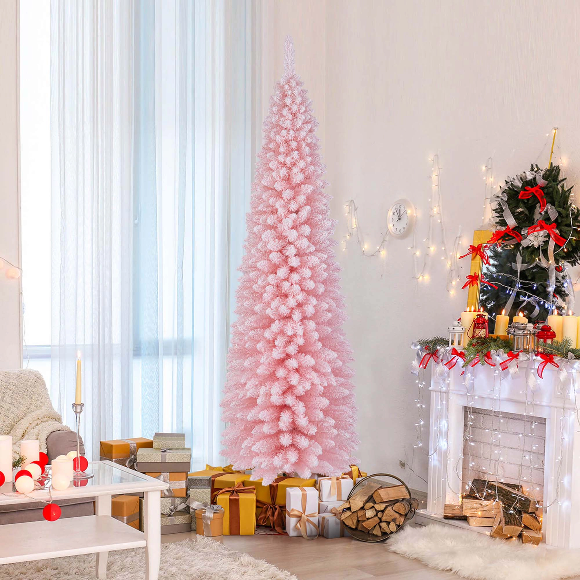 Costway 5/6/7/8 FT Artificial Christmas Tree with 328/460/635/1000 Branch Tips Folding Metal Stand