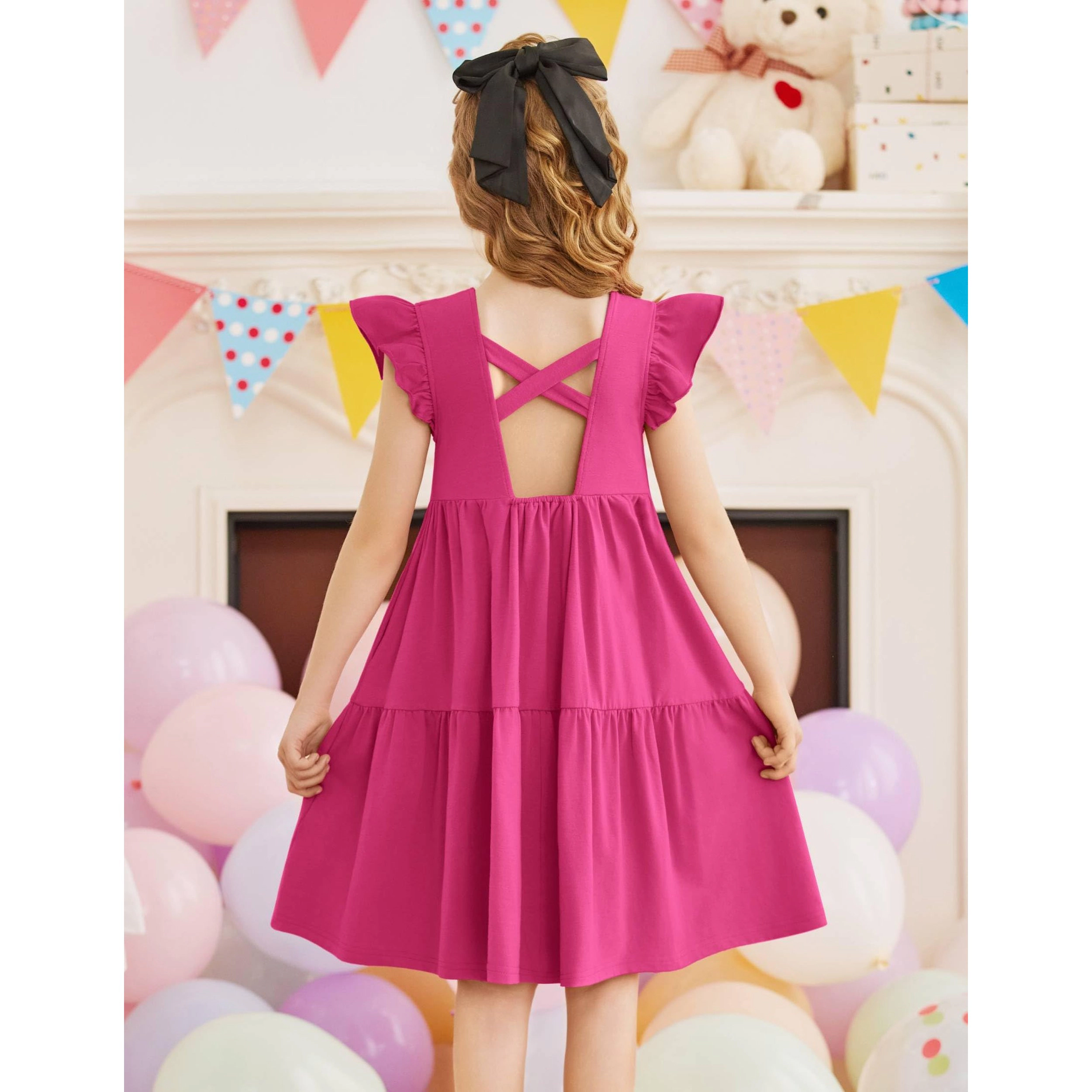 Arshiner Summer Dress Cute Kids Wedding Elastic Waist Swing Sundress For Little Girls
