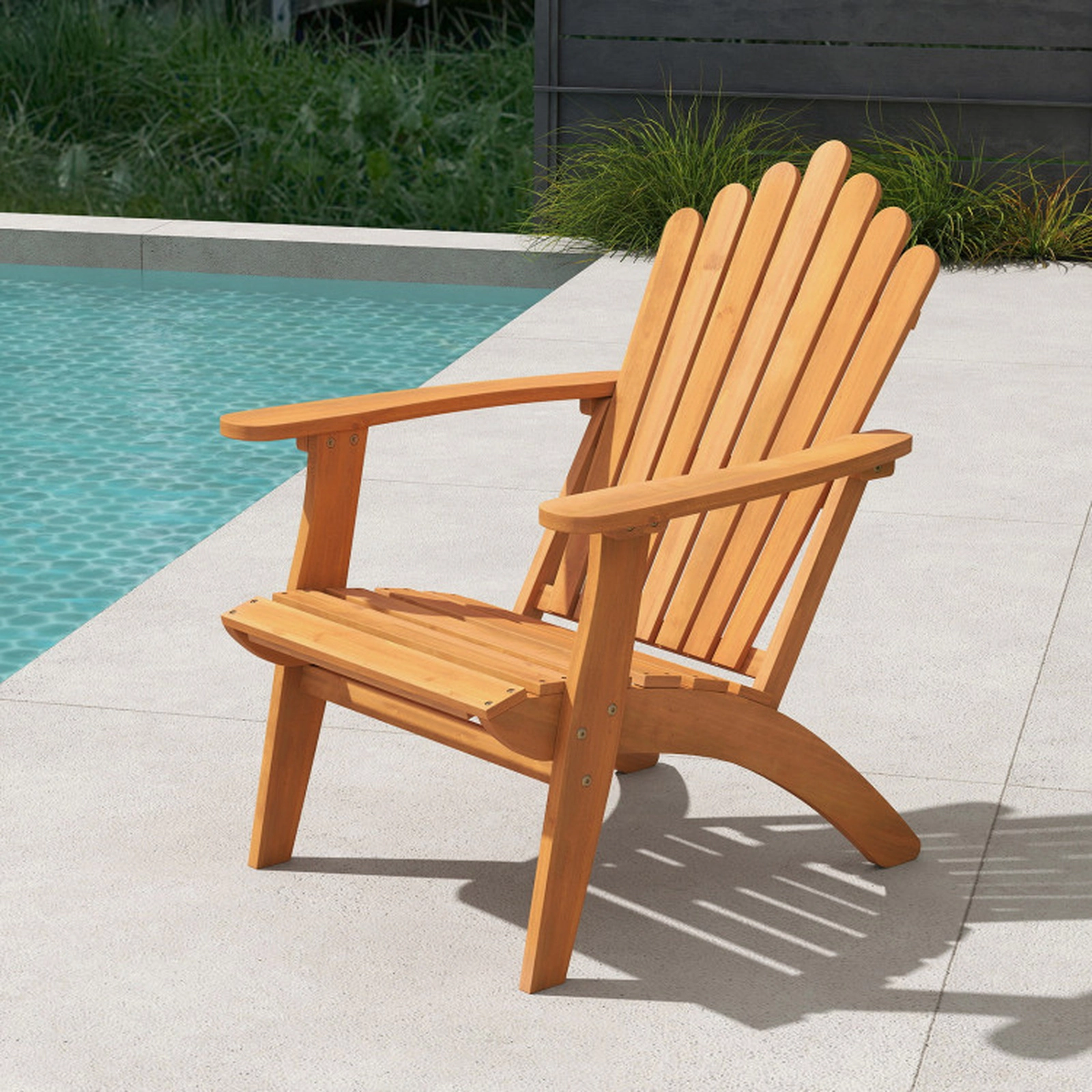 SUGIFT Solid Acacia Wood Adirondack Patio Chair 400-lb Capacity Frame 19.5 x 18 in Seat Natural Single Chair