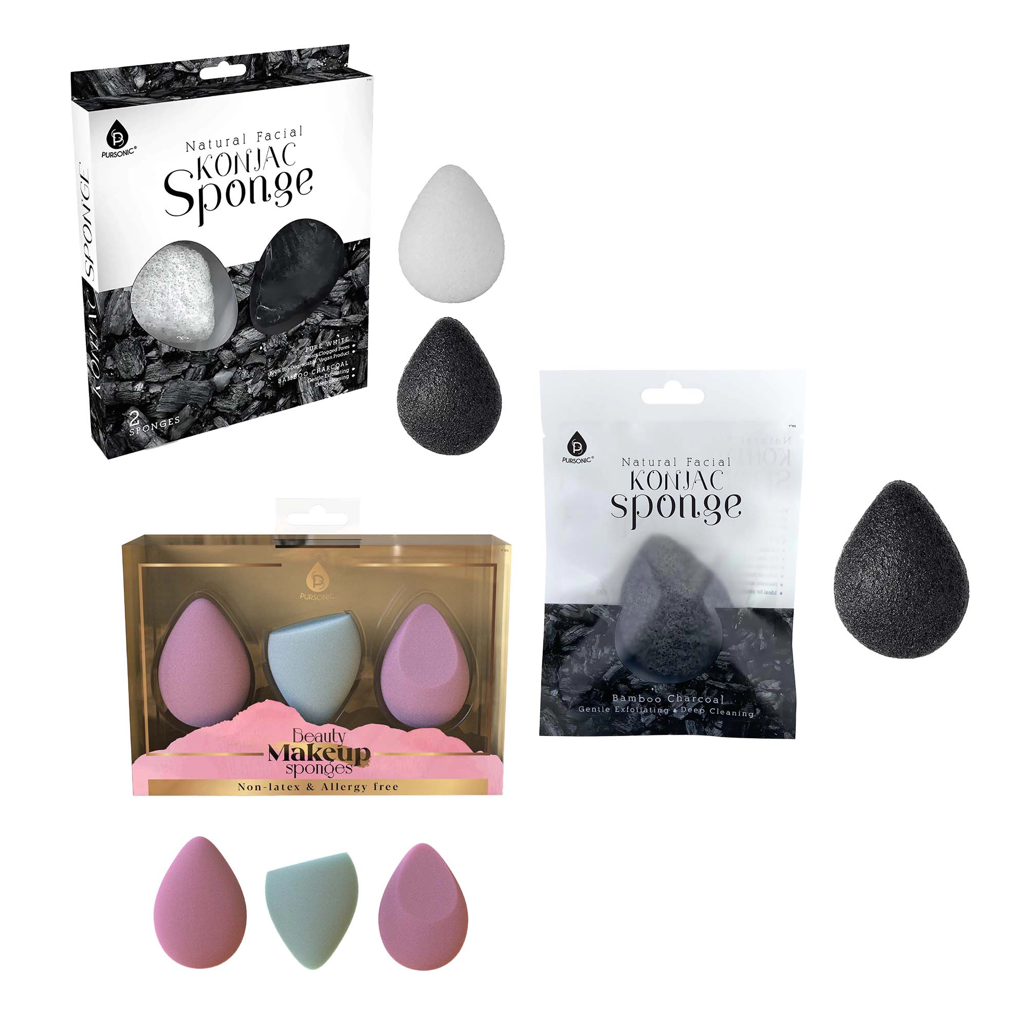 Pursonic Women's Skin & Beauty Essentials Bundle with Konjac Sponges & Makeup Sponge Set