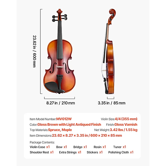 HONGGE Violin for Adults, Violin Fiddle Set for Beginners Student with Hard Case, Rosin, Bow, Shoulder Rest, Bridge
